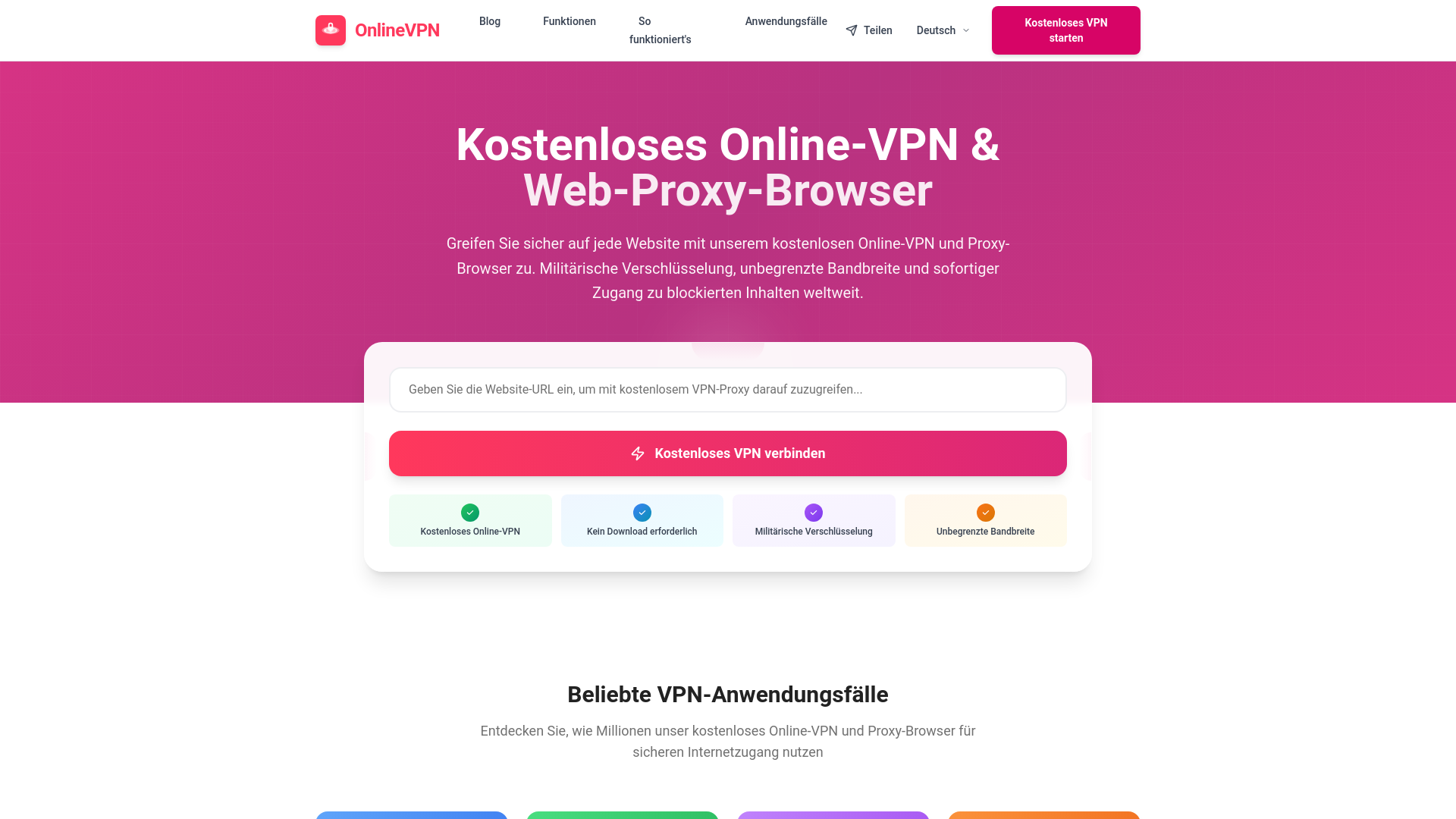 website screenshot of https://onlinevpn.app/de