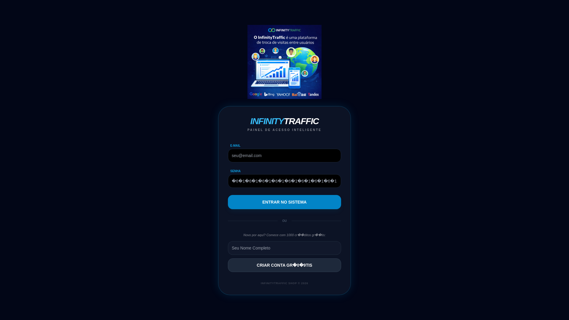 website screenshot of https://infinitytraffic.shop/