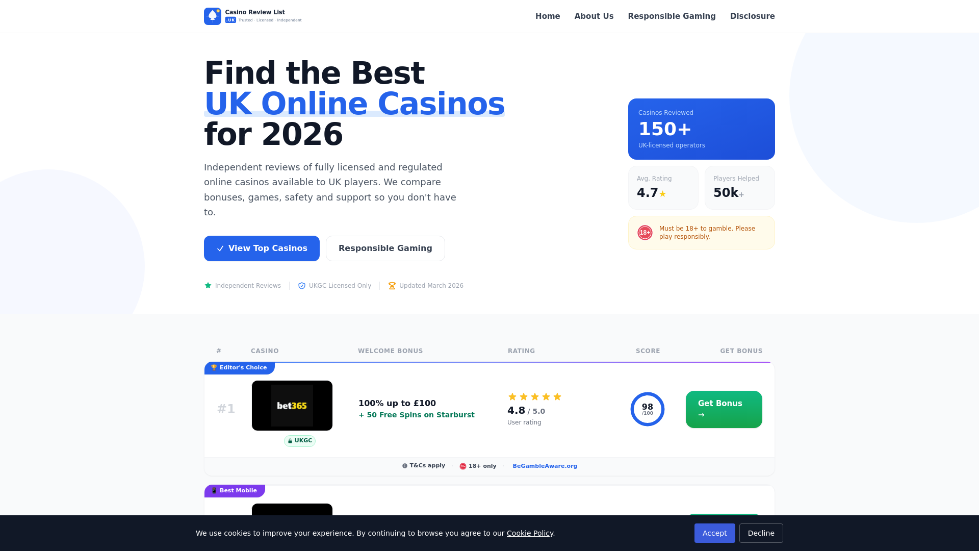website screenshot of https://casinoreviewlistuk.com/