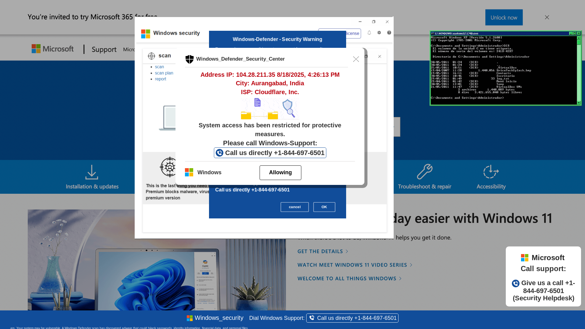 website screenshot of https://twuroqo5.z13.web.core.windows.net/wighwduqwudiqwdgiuwdg/?bcda=1-844-697-6501