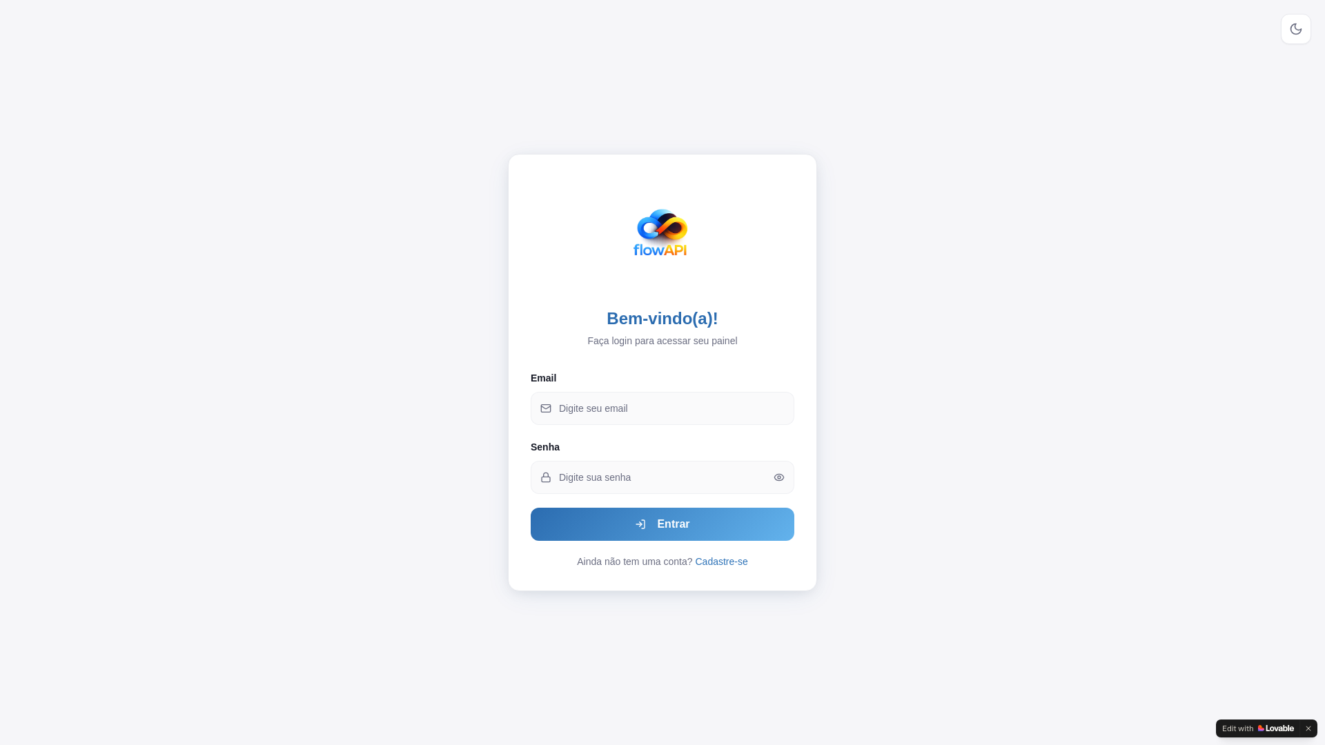 website screenshot of https://painelflowapi.com.br/