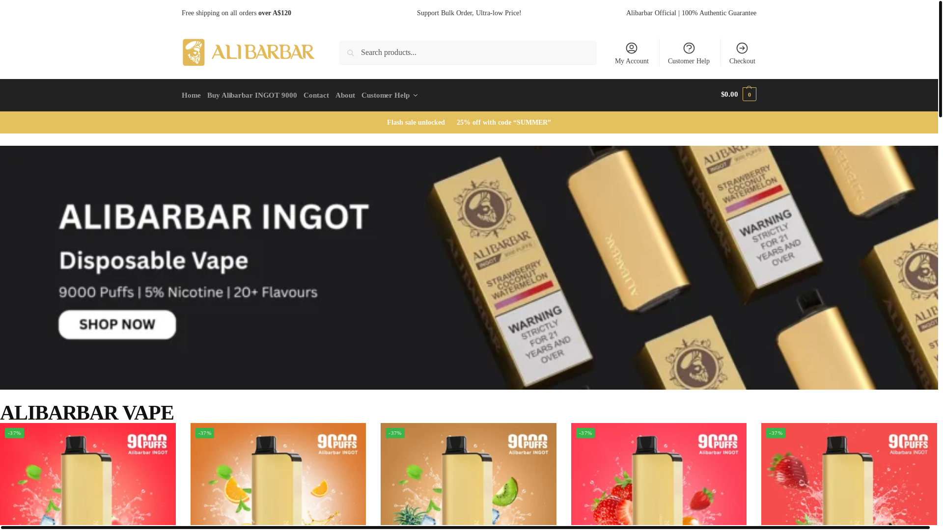 website screenshot of https://alibarbarvapor.au/