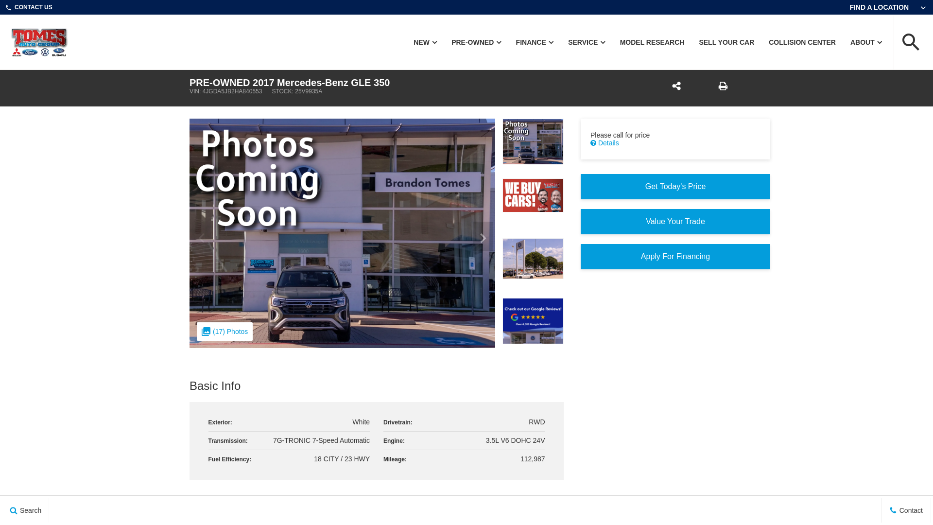 website screenshot of https://www.tomesautogroup.com/inventory/4JGDA5JB2HA840553/