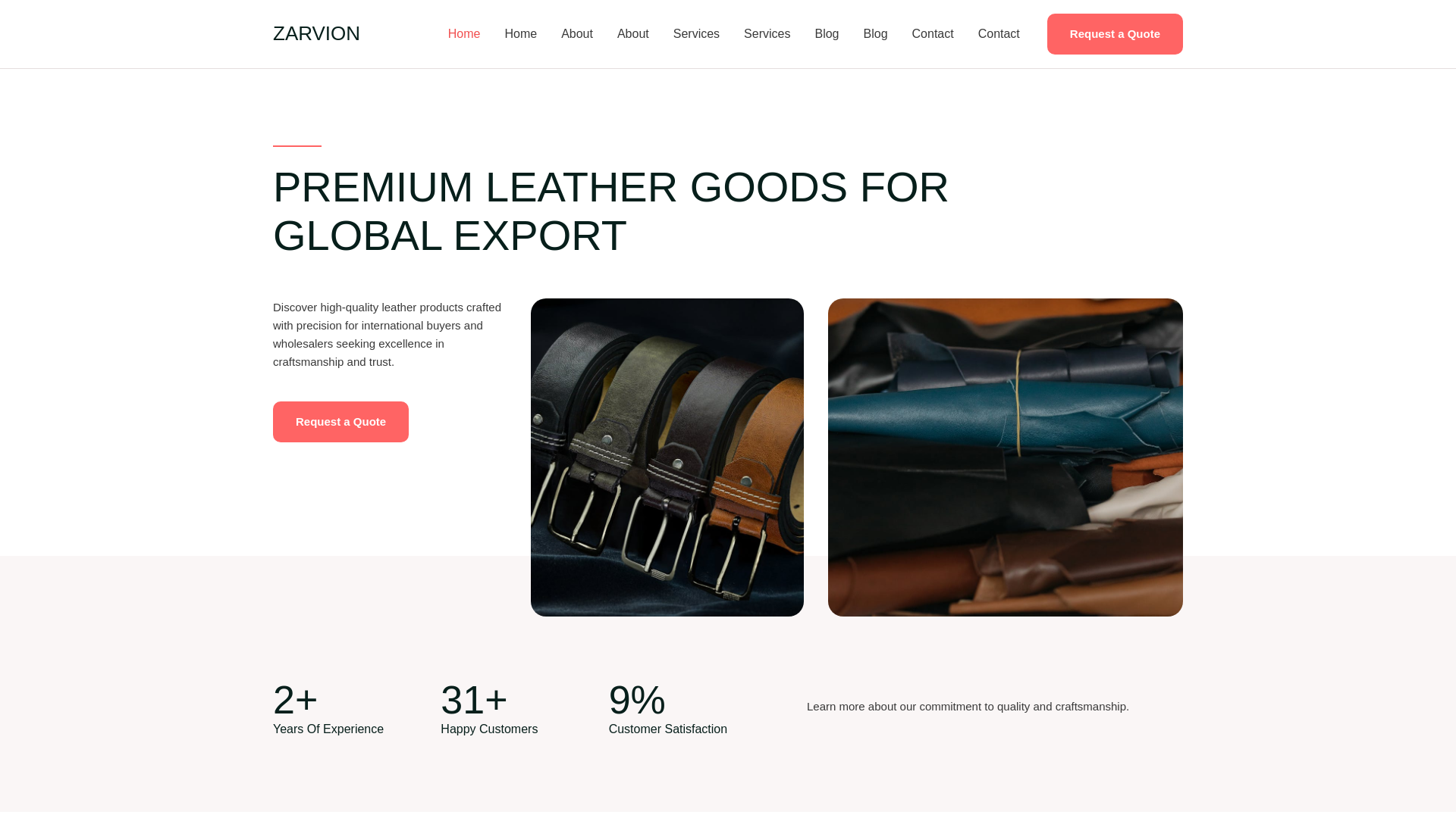 website screenshot of https://zarvionexports.com/