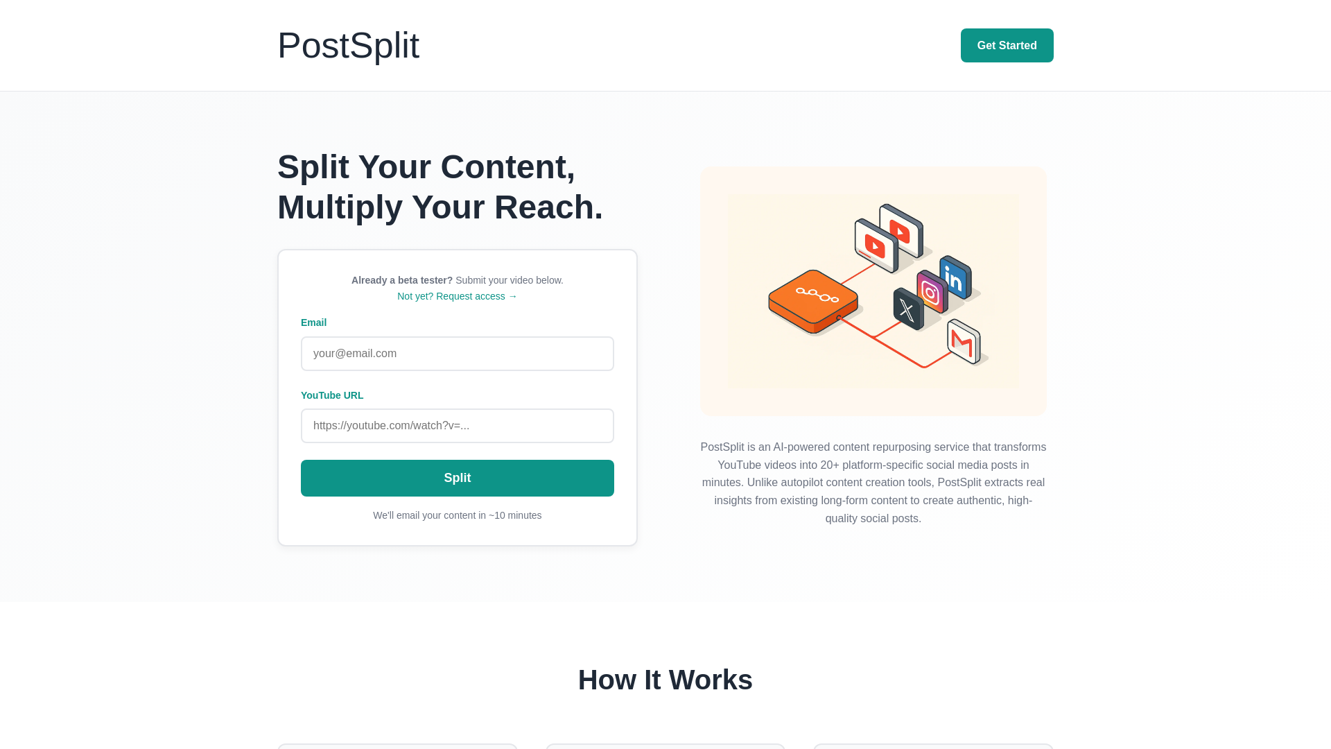 website screenshot of https://postsplit.io