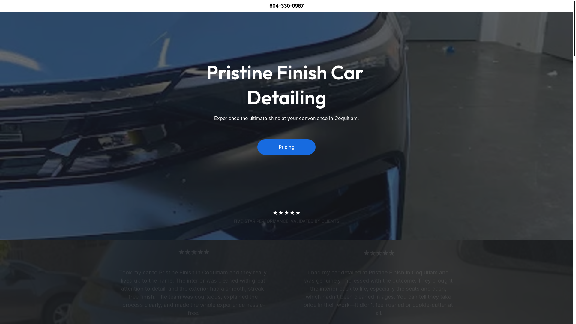 website screenshot of https://pristinefinishcardetailing.shop/