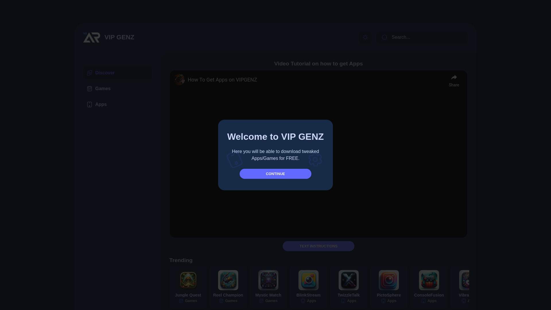 website screenshot of https://vipgenz.com/