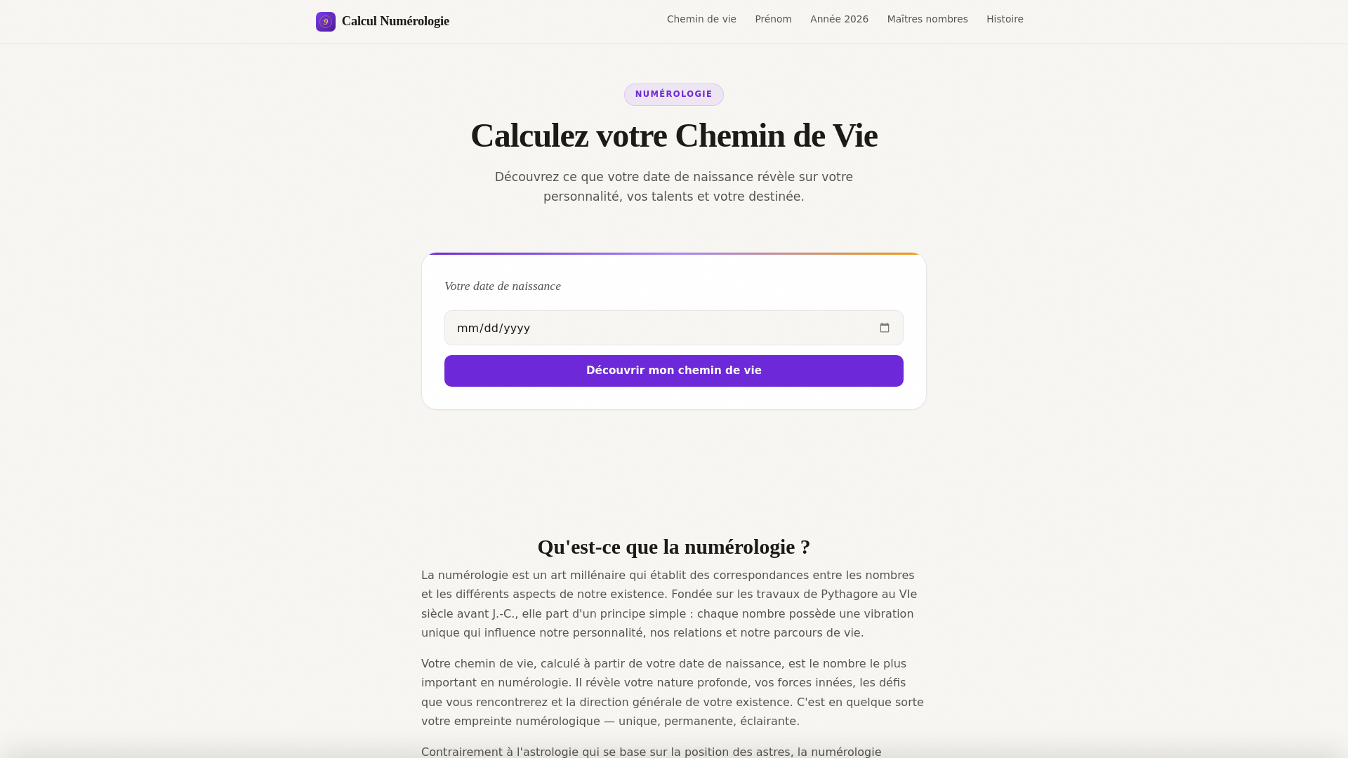 website screenshot of https://calcul-numerologie.fr/