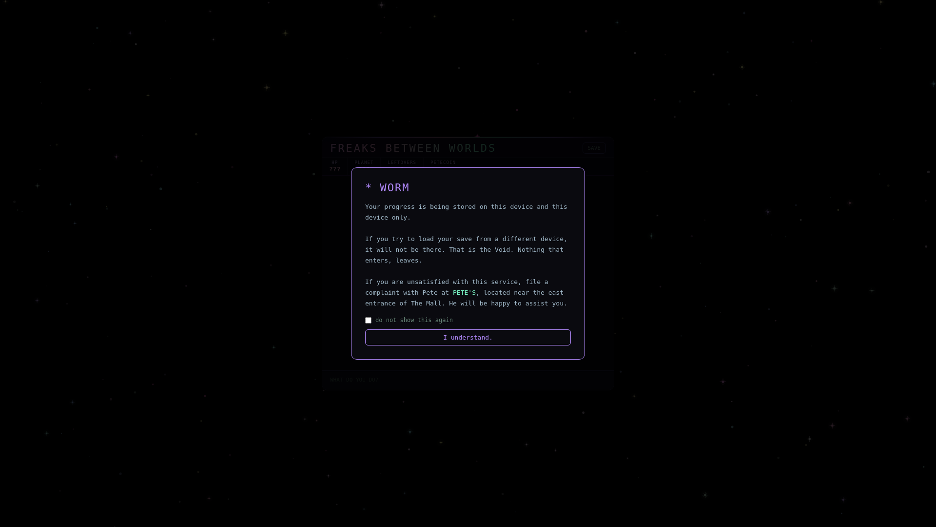 website screenshot of https://freaksbetweenworlds.space/