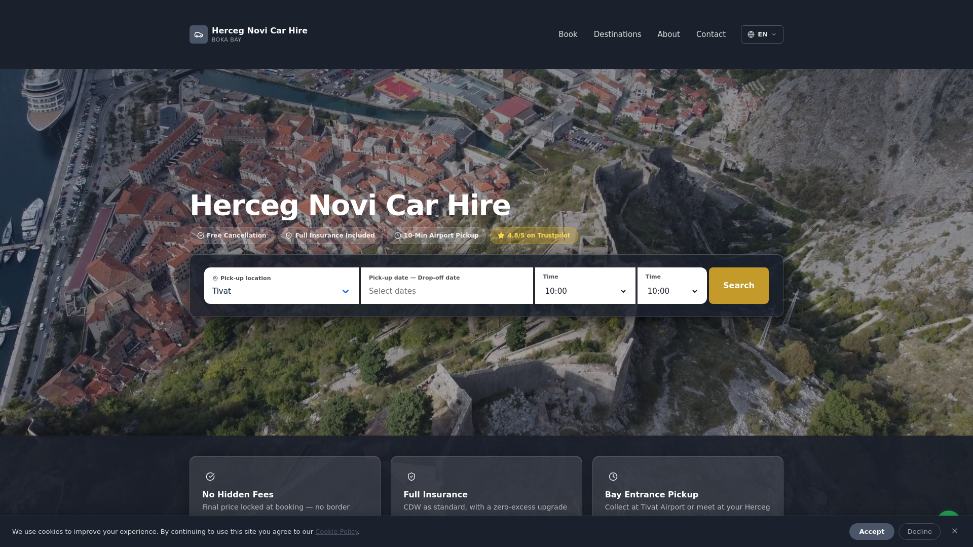 website screenshot of https://hercegnovicarhire.com/