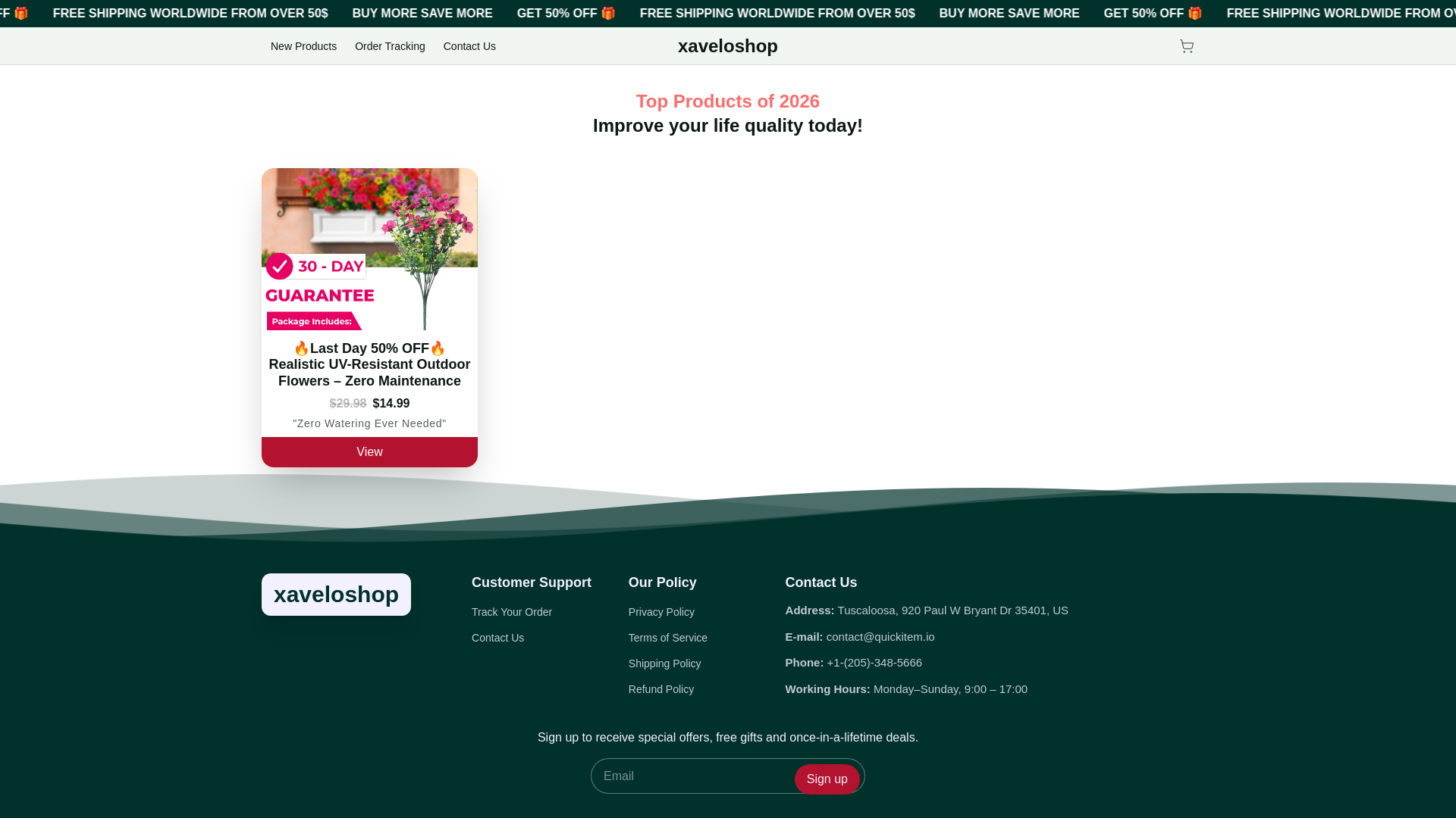 website screenshot of https://xaveloshop.com/