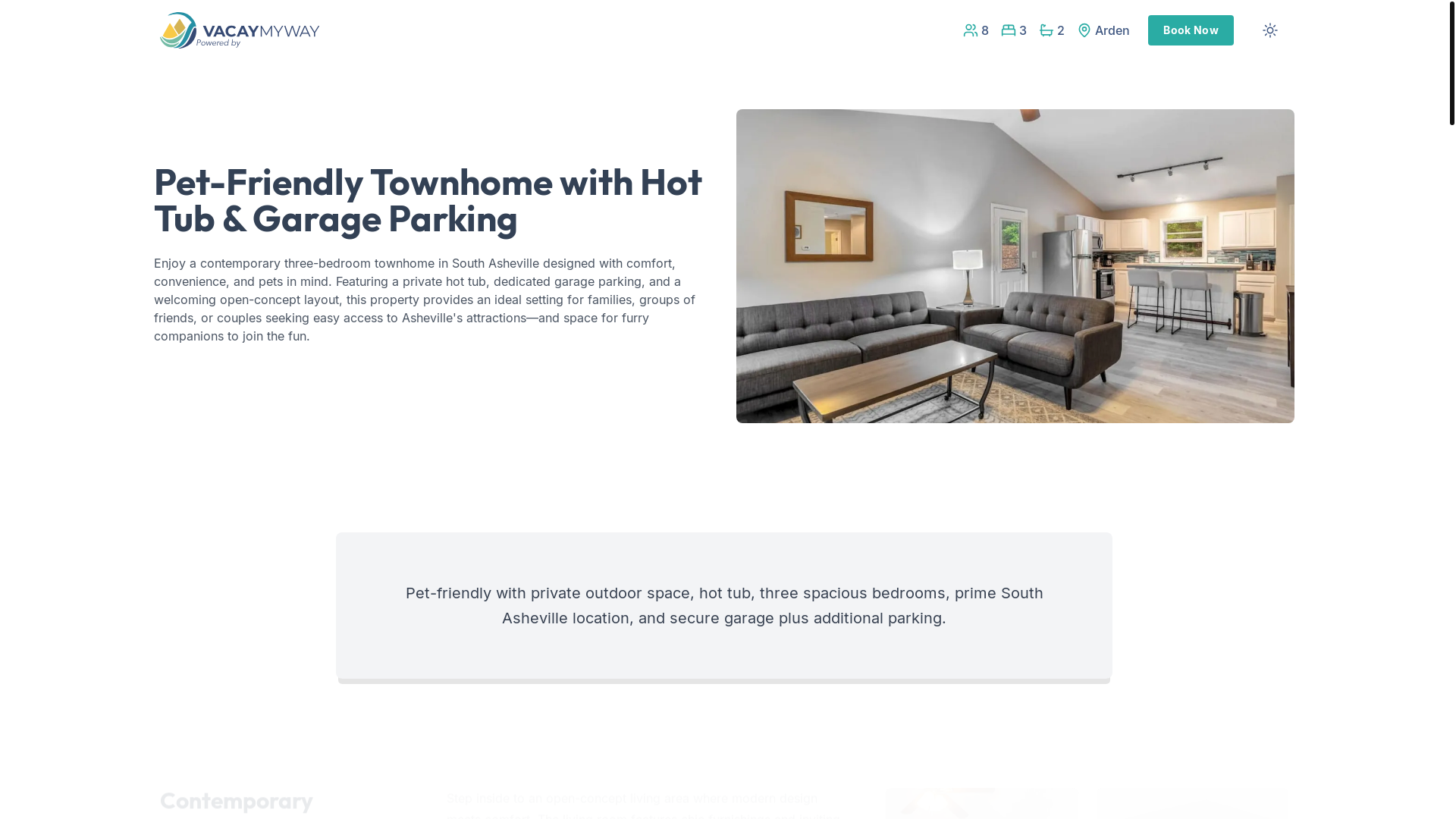 website screenshot of https://tranquilarden.vacations/