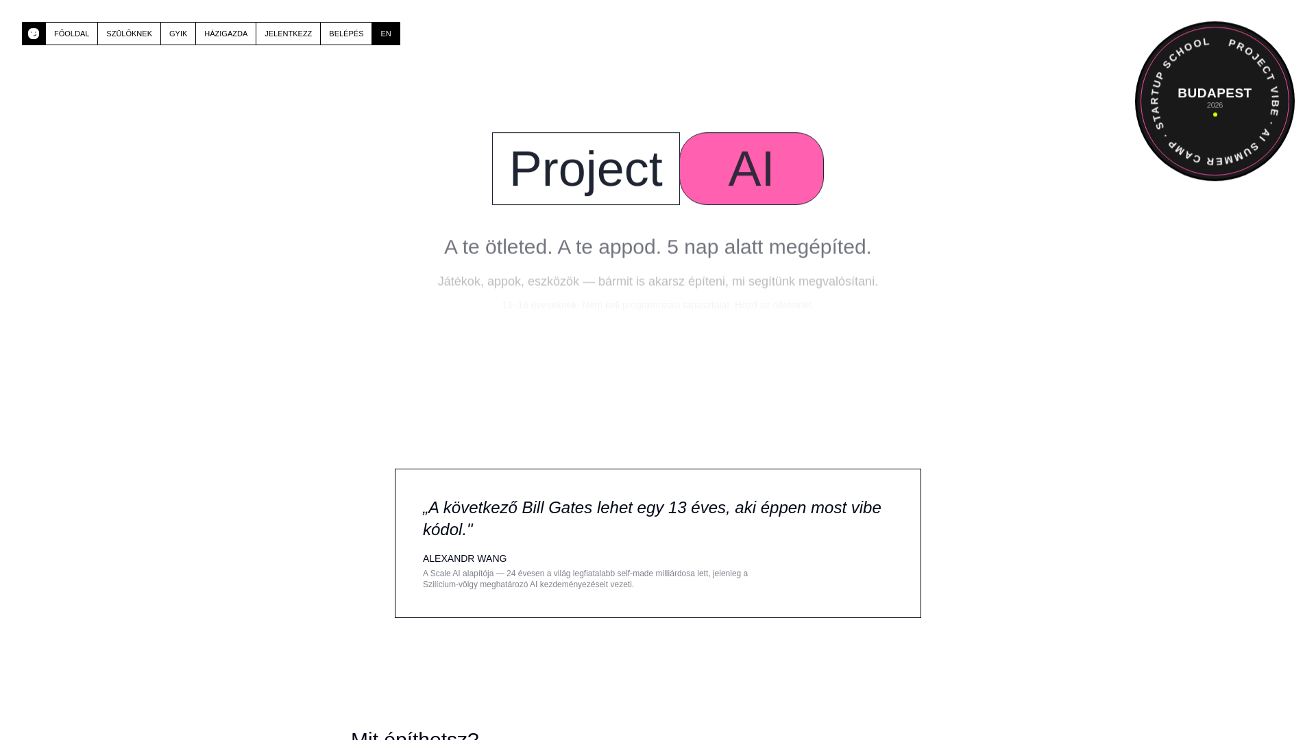 website screenshot of https://projectvibe.hu