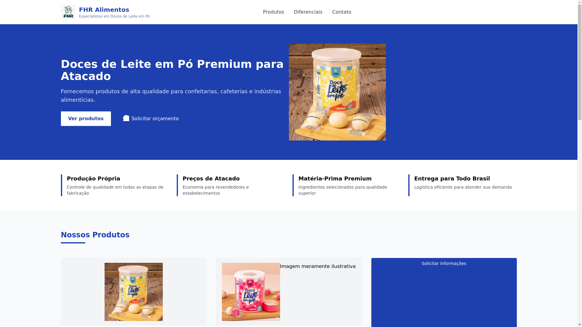 website screenshot of https://fhralimentos.com.br/