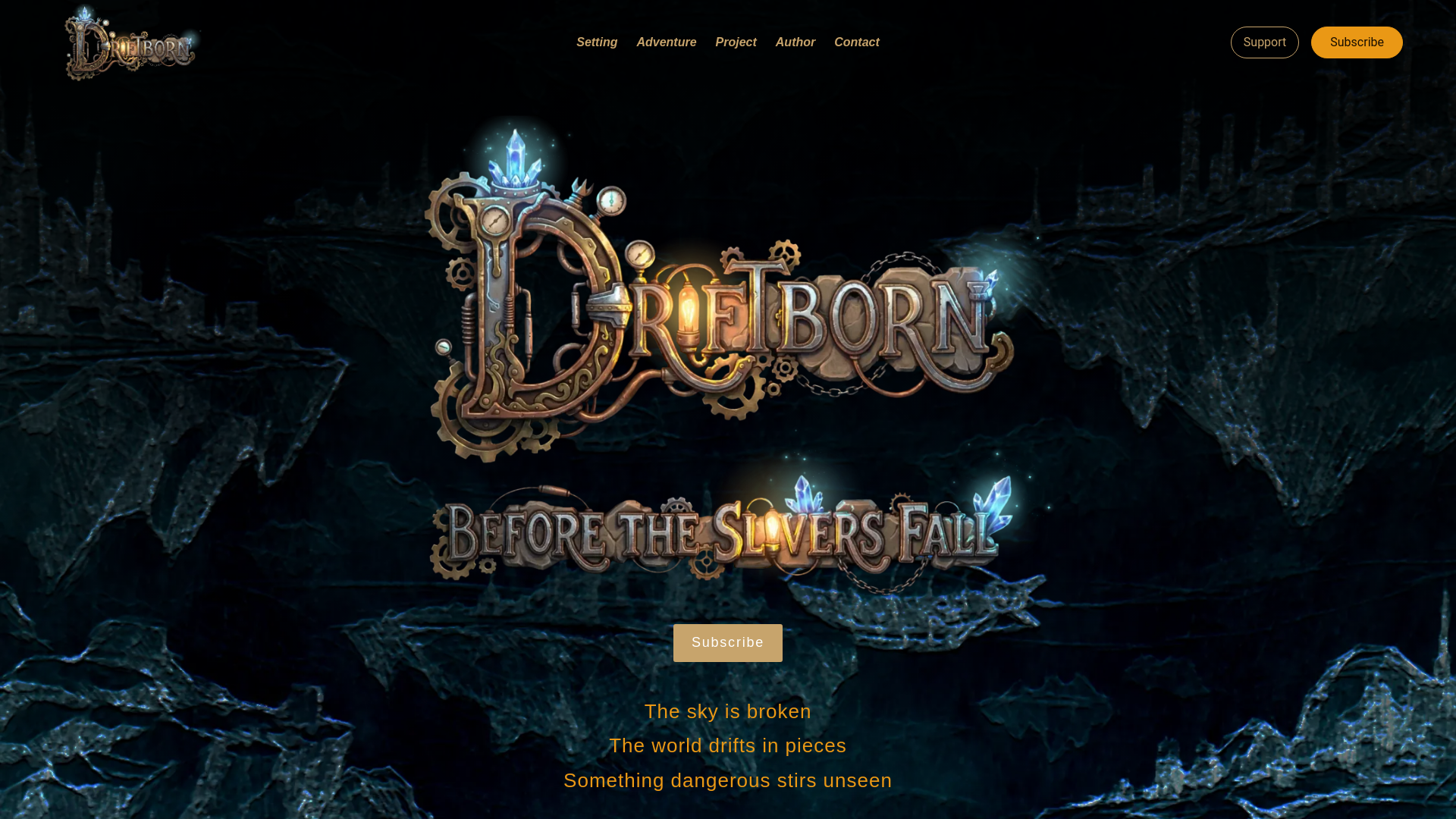 website screenshot of https://driftbornrpg.be/