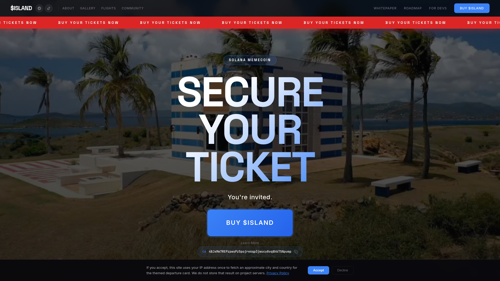 website screenshot of https://theisland.vip/