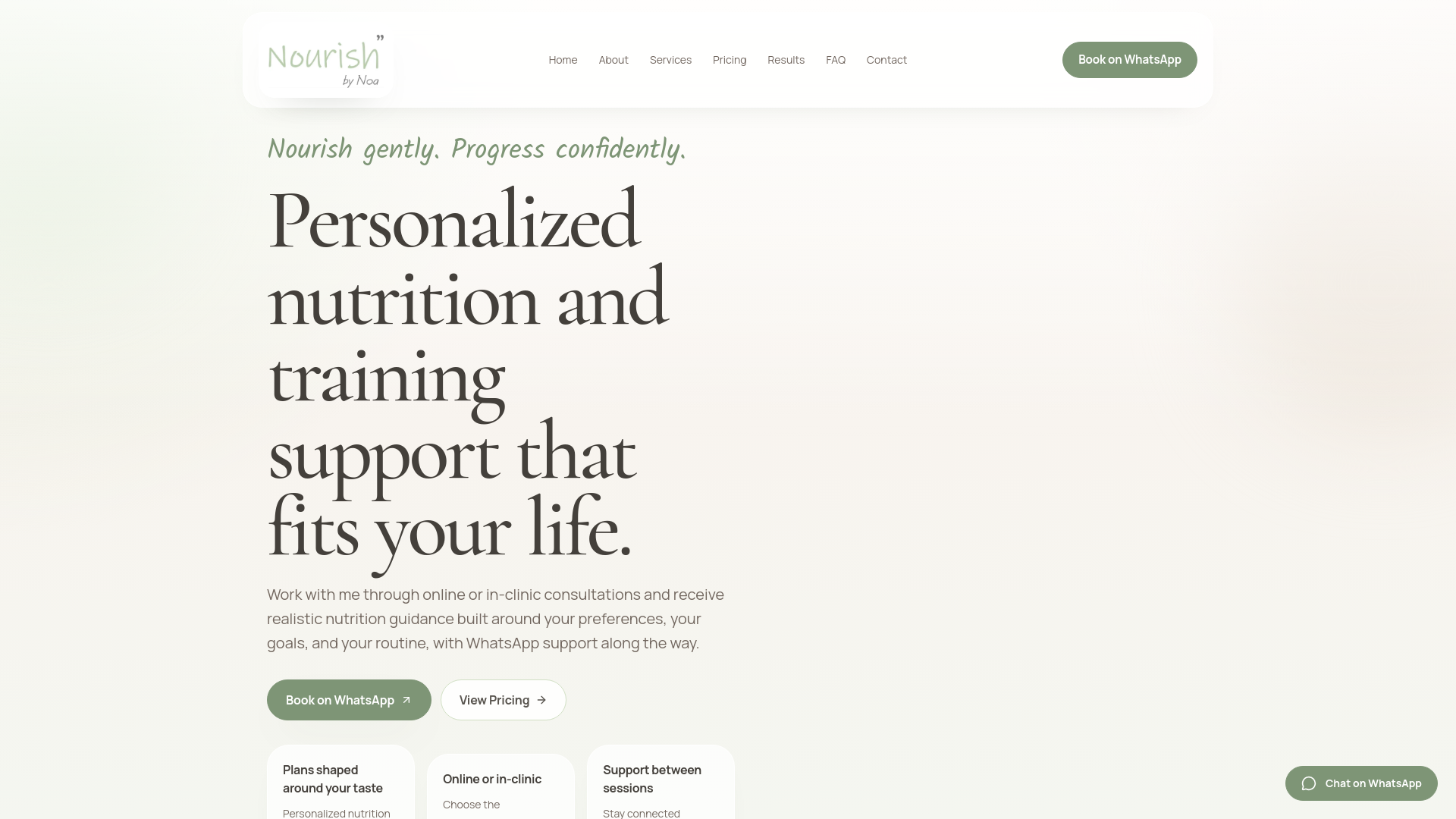 website screenshot of https://nourishbynoa.com/