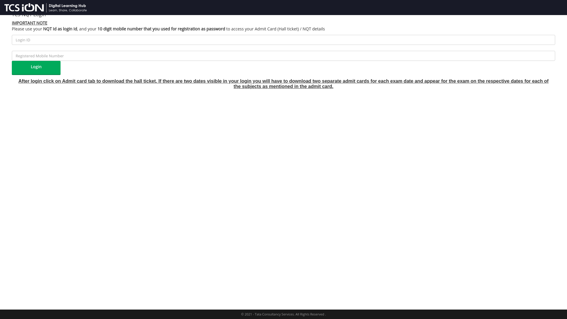 website screenshot of https://www.tcsion.com/hub/national-qualifier-test/MyDetails/eventlogin/