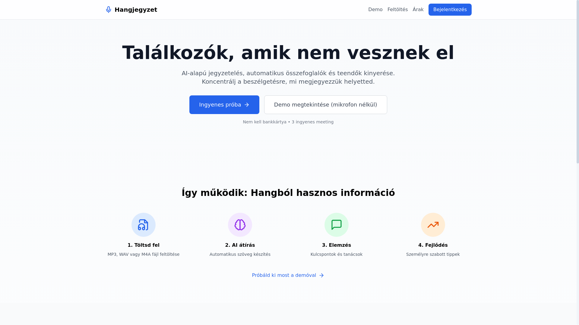 website screenshot of https://hangjegyzet-staging.pages.dev/