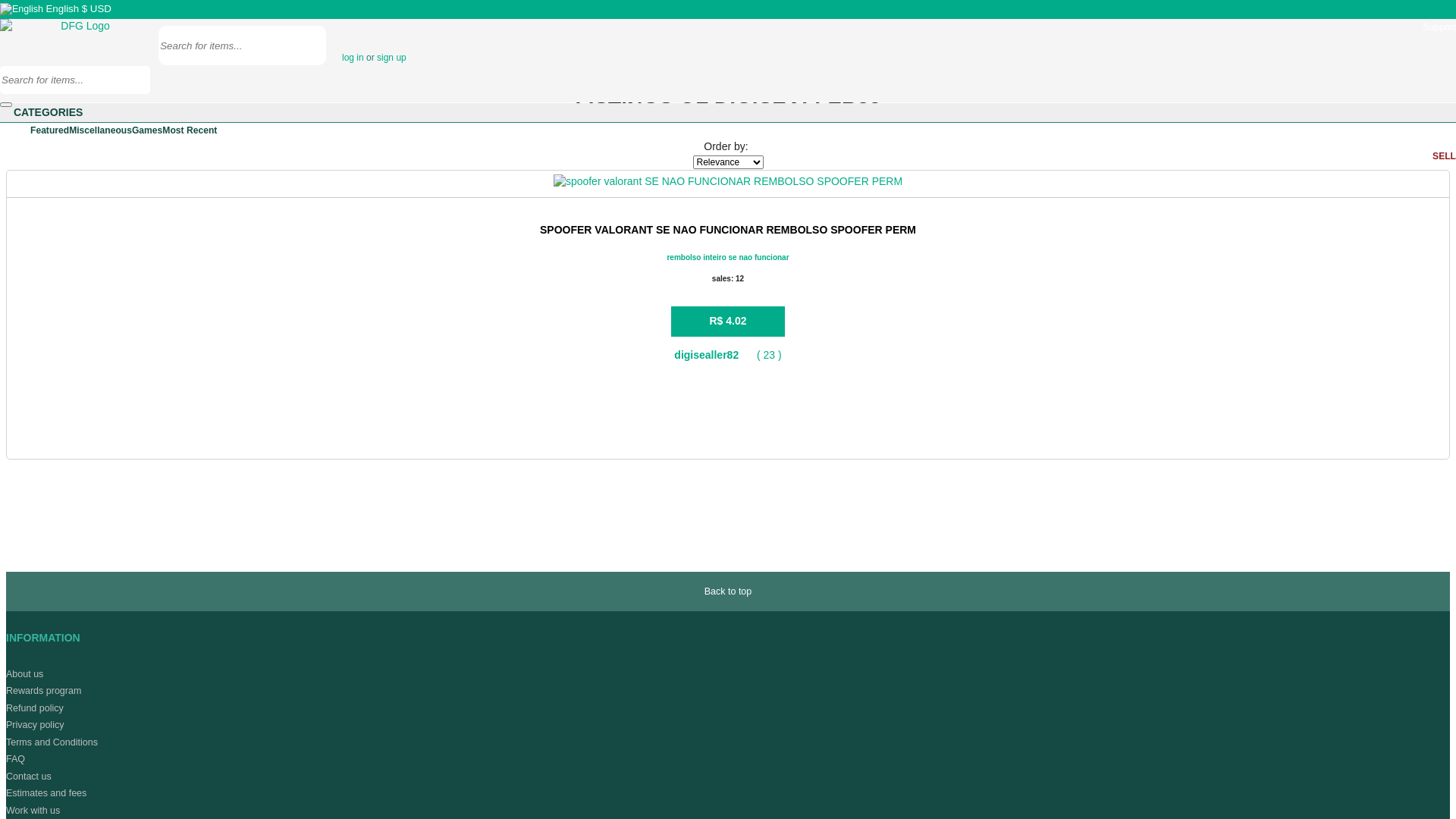 website screenshot of https://www.dfg.com.br/user/digisealler82/listings