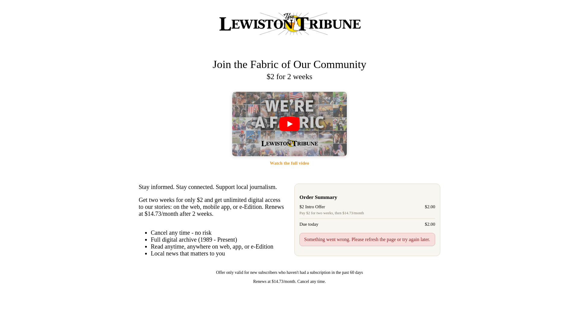 website screenshot of https://trythetribune.com