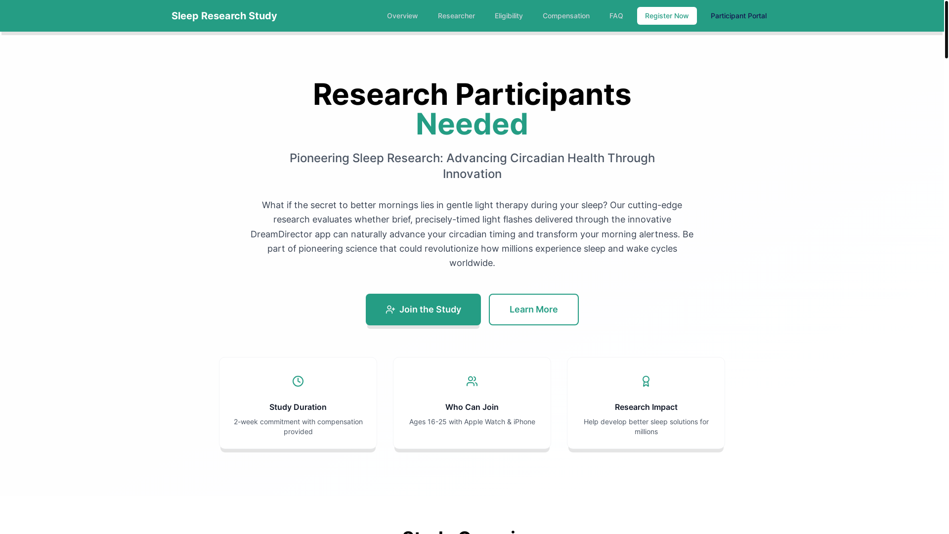 website screenshot of https://circadiansleepstudy.com/