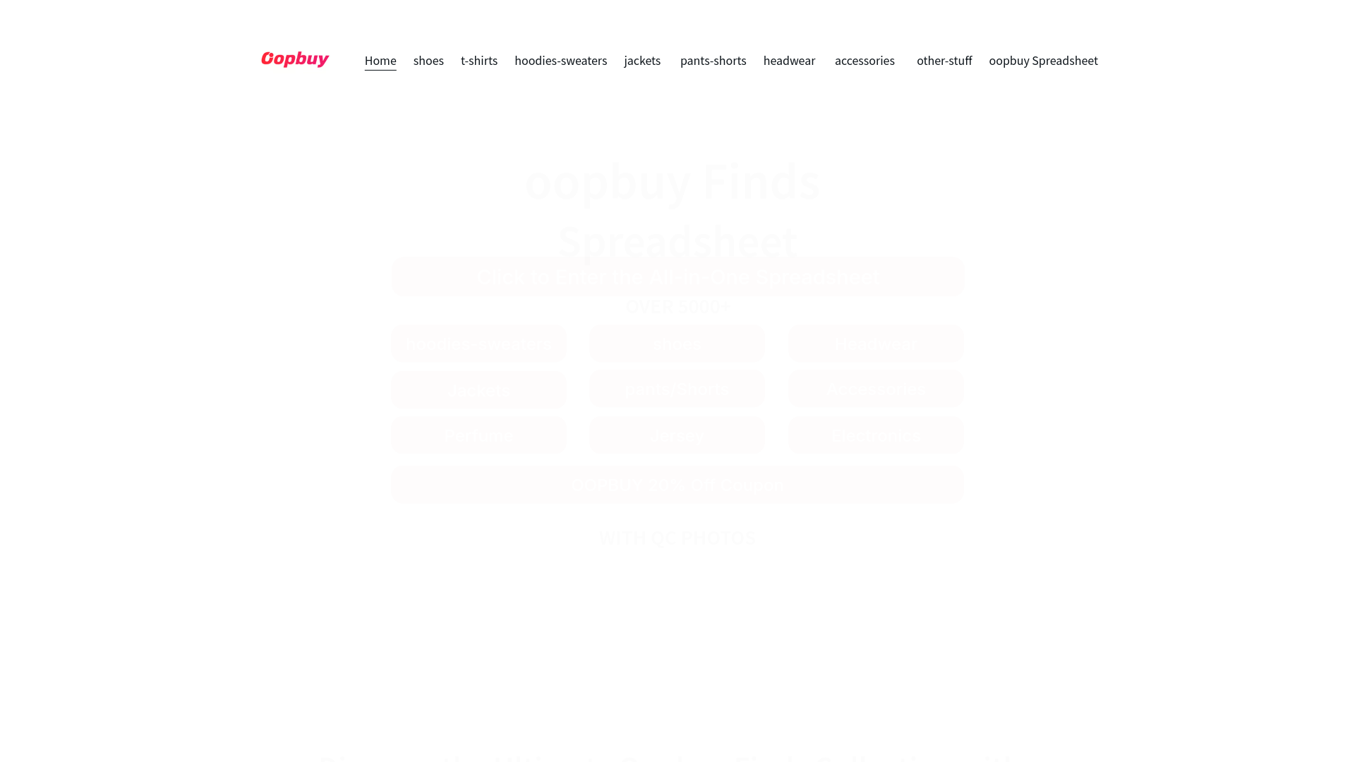 website screenshot of https://oopbuyspreadsheetfinds.com