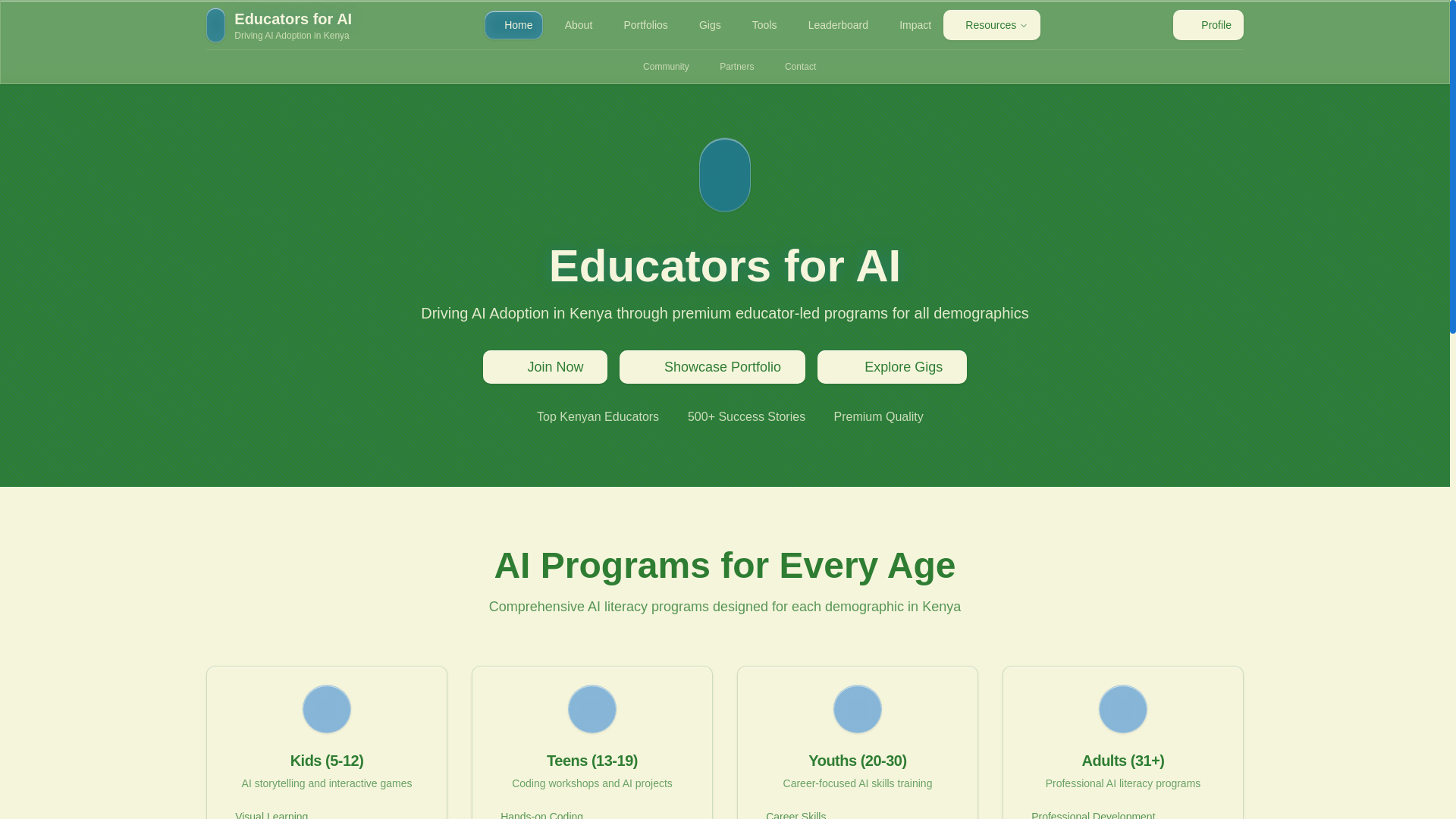 website screenshot of https://educatorsforai.co.ke/