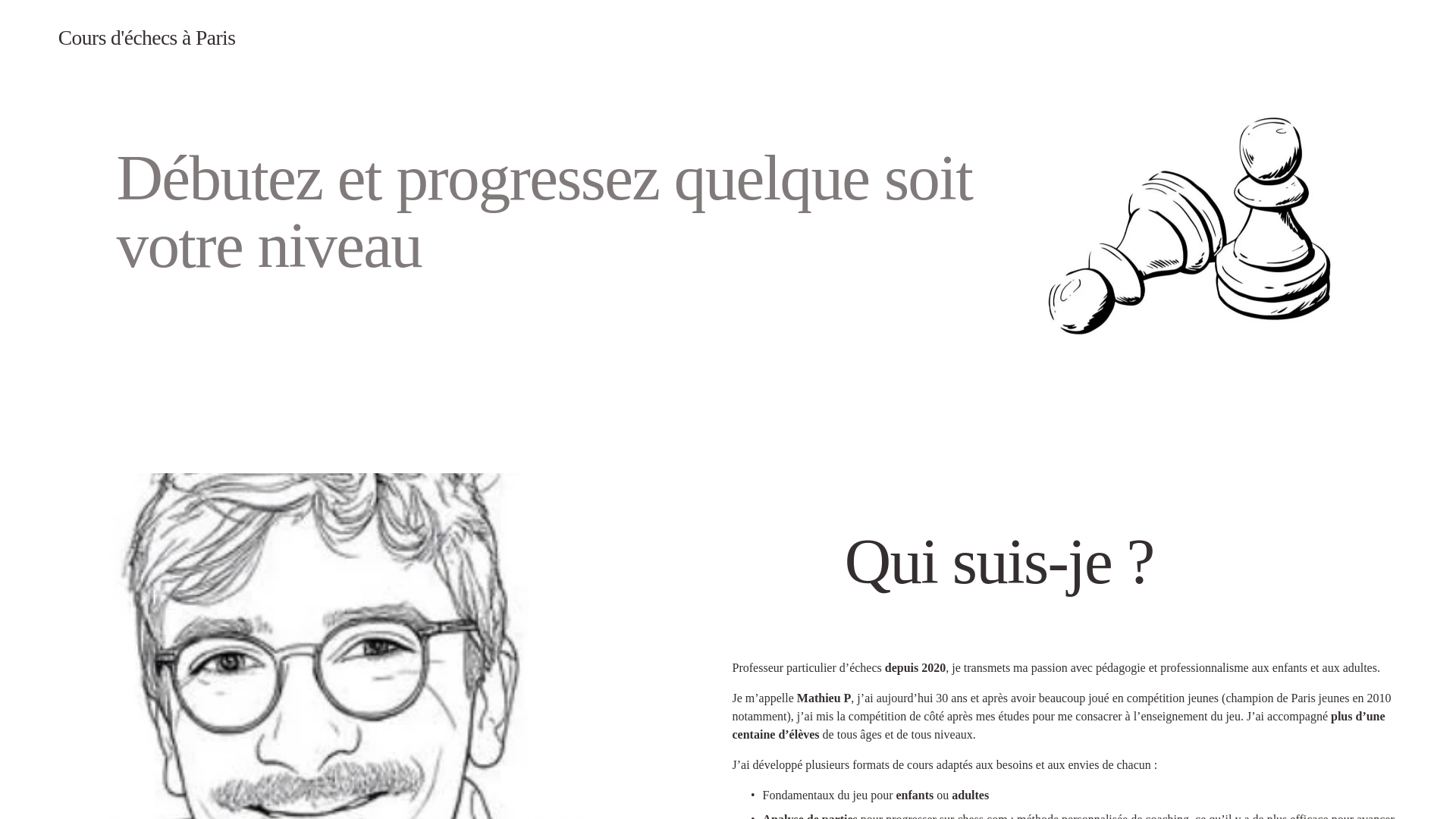 website screenshot of https://coursdechecsaparis.fr/