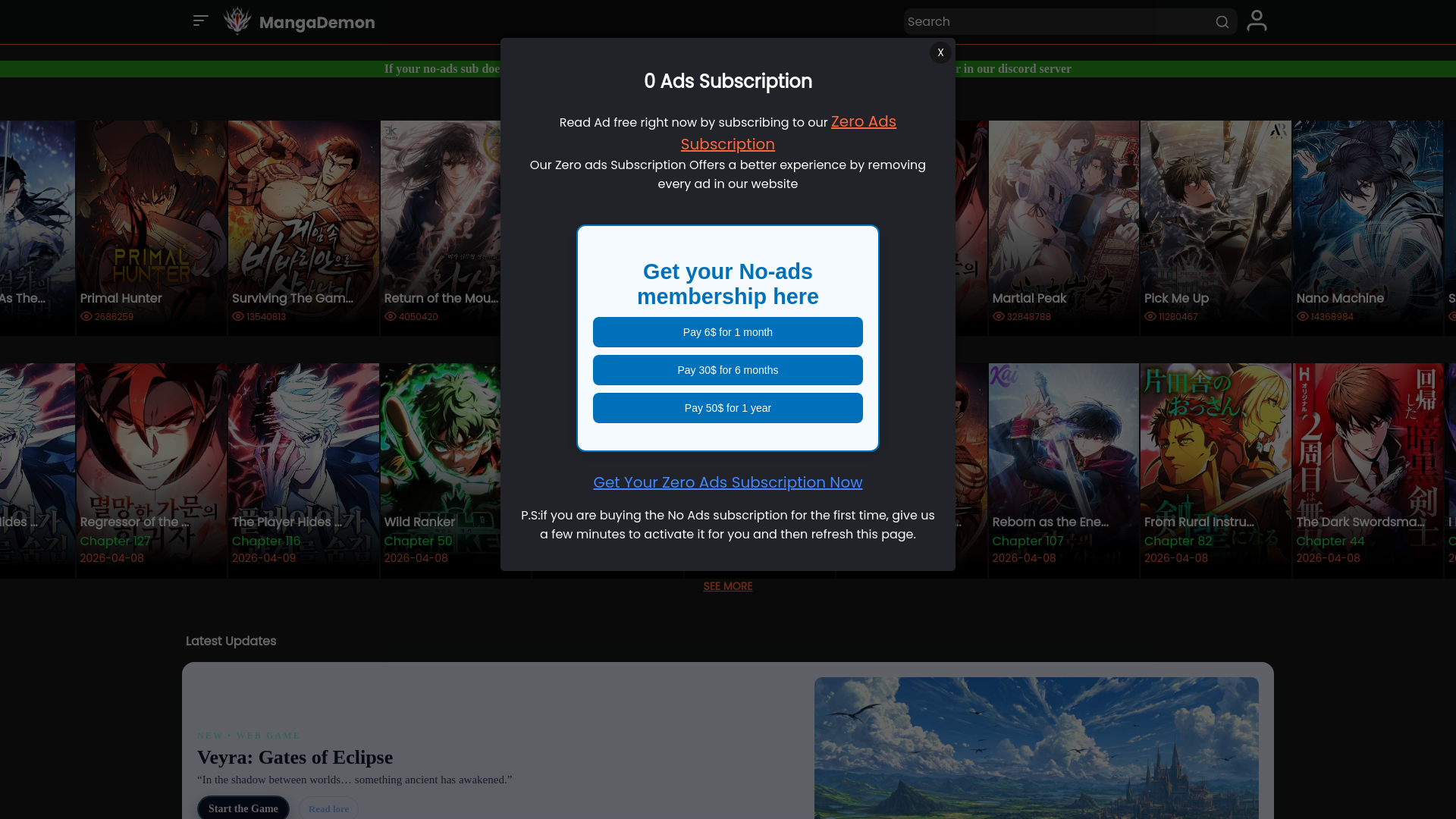 website screenshot of https://demonicscans.org/