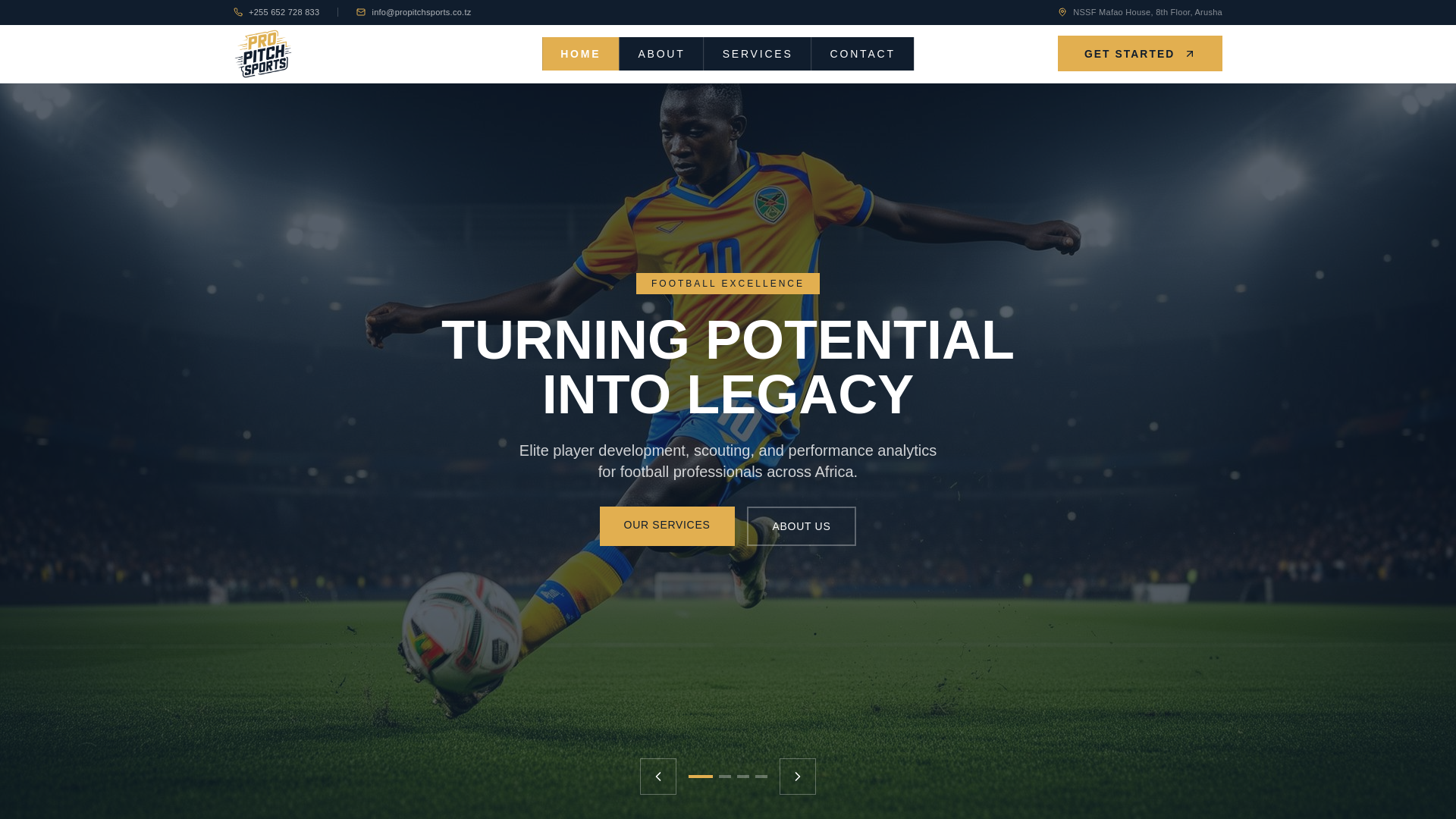 website screenshot of https://propitchsports.co.tz/