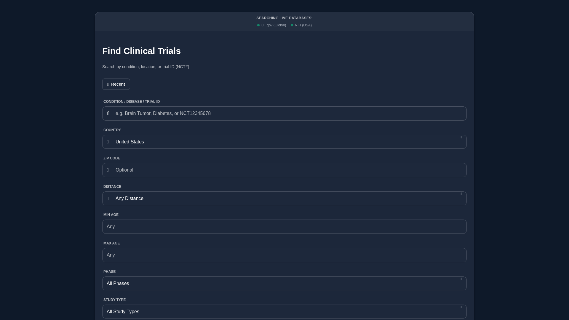 website screenshot of https://clinical-trials-search-dev-git.pages.dev/