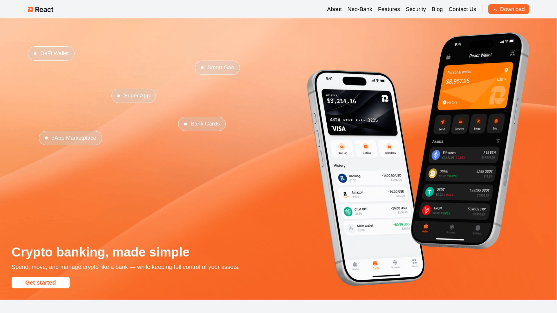 website screenshot of https://react-wallet.io