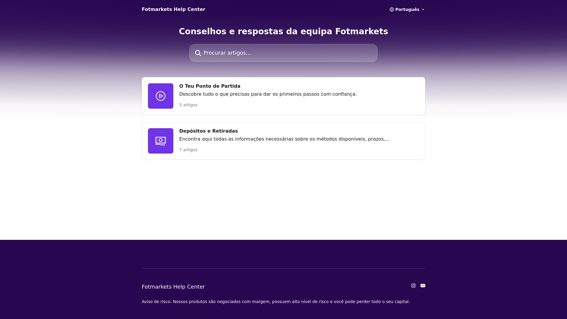 website screenshot of https://help.fotmarkets.com/pt/