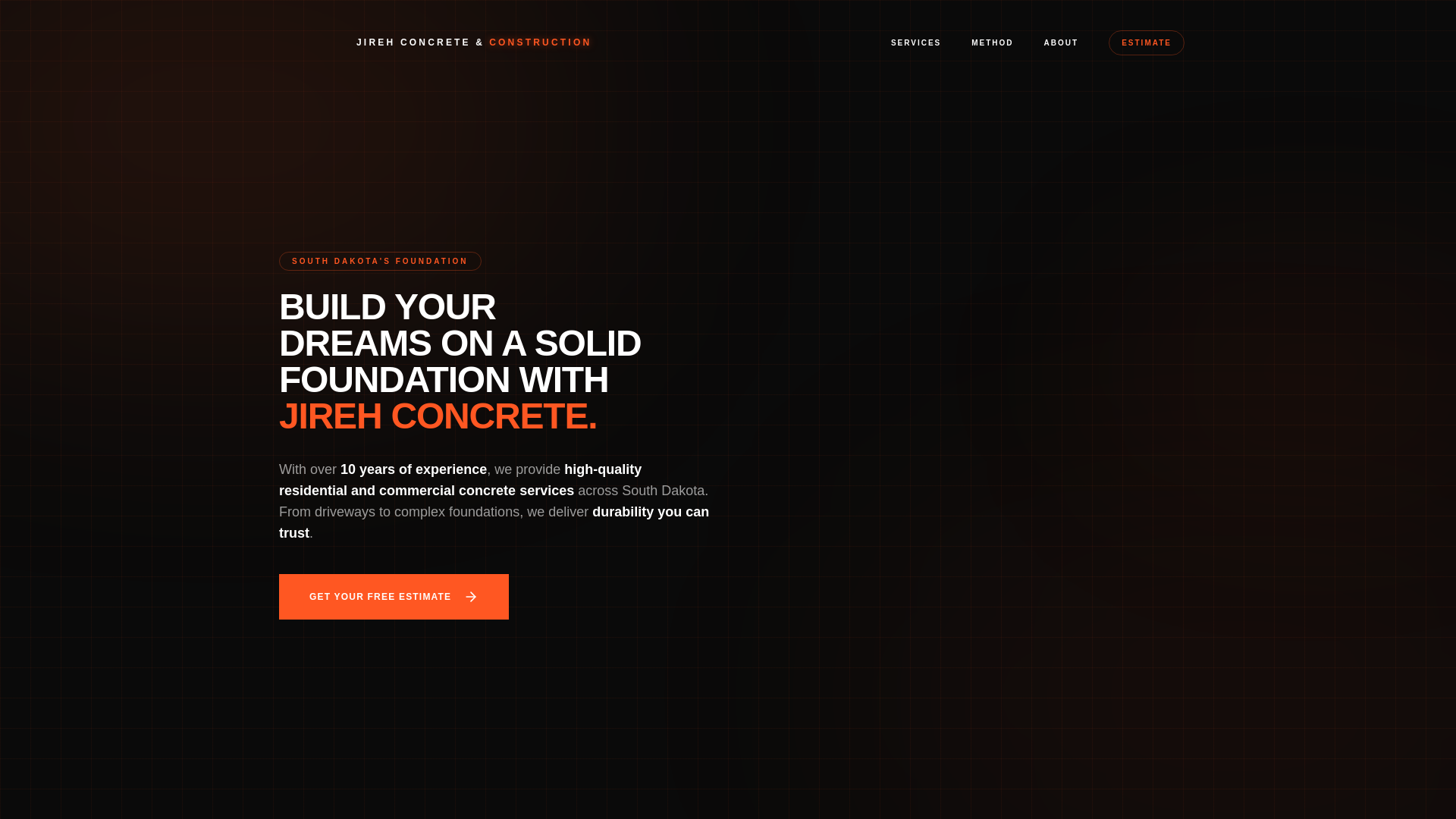 website screenshot of https://jirehcconstruction.com