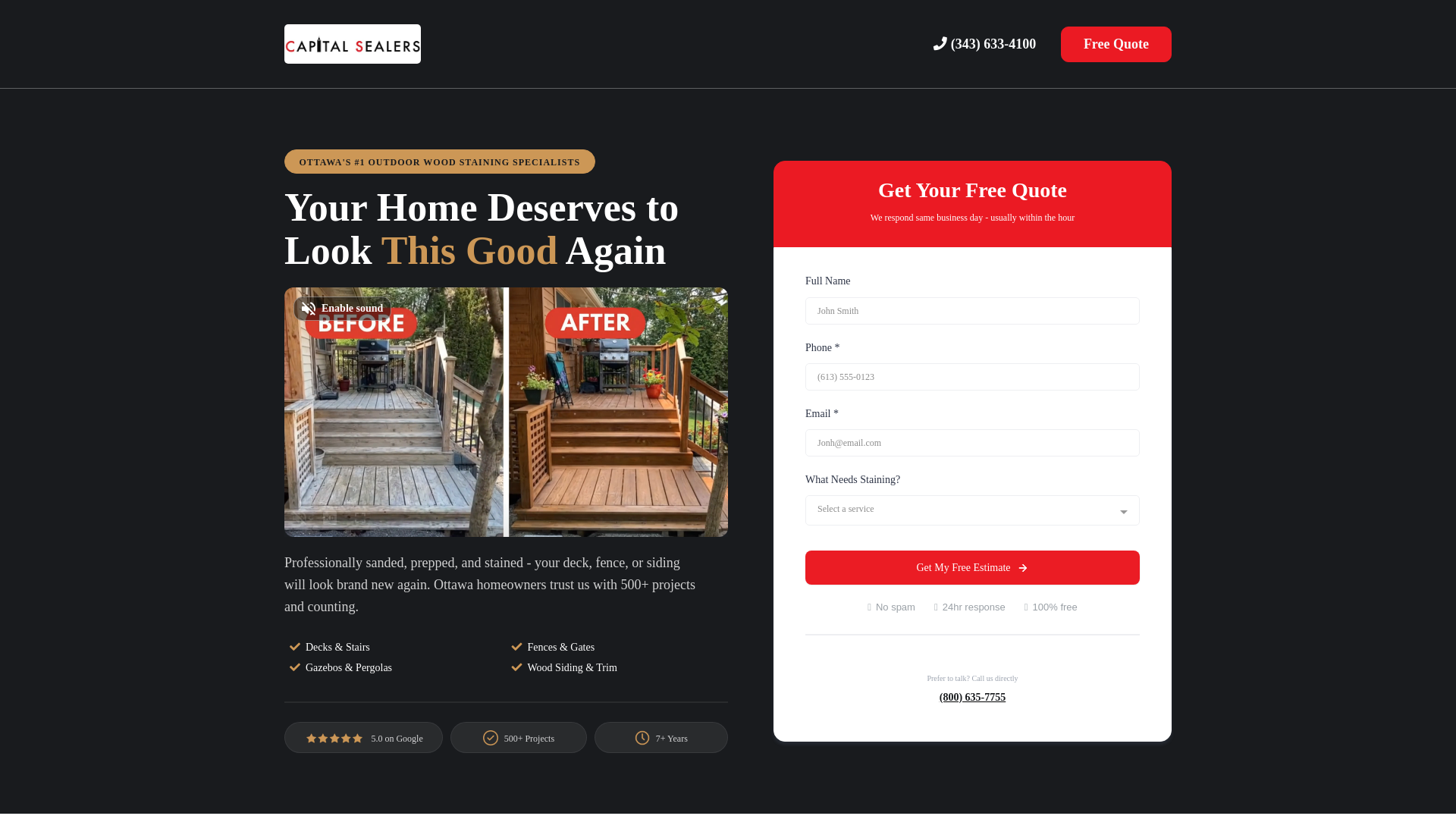 website screenshot of https://capitalsealersottawa.com