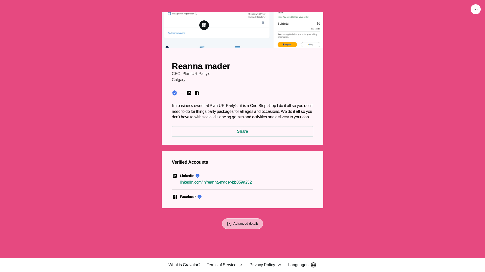 website screenshot of https://reannamader.link/