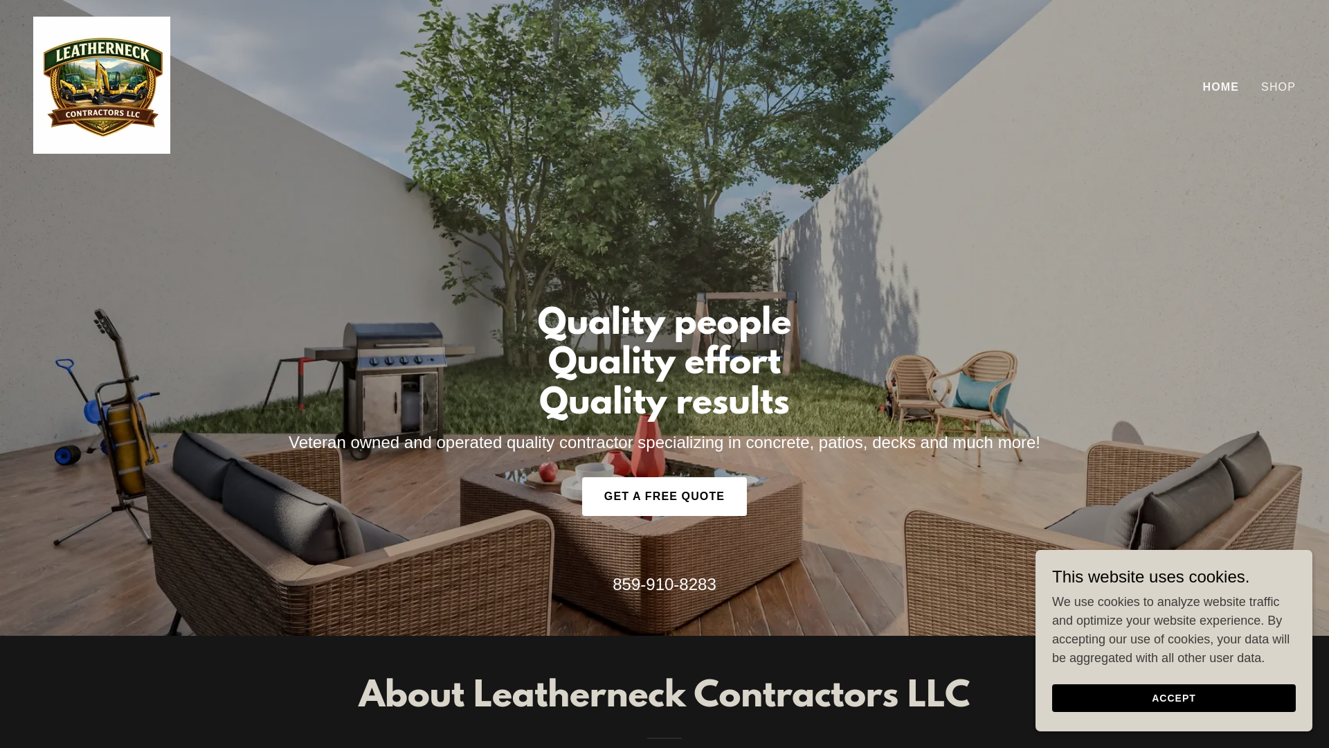 website screenshot of https://leatherneckcontractor.com