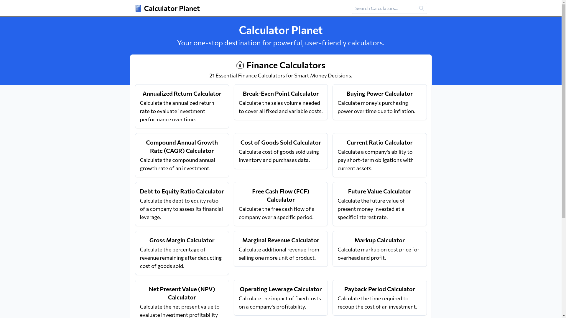 website screenshot of https://calculatorplanet-com.pages.dev/