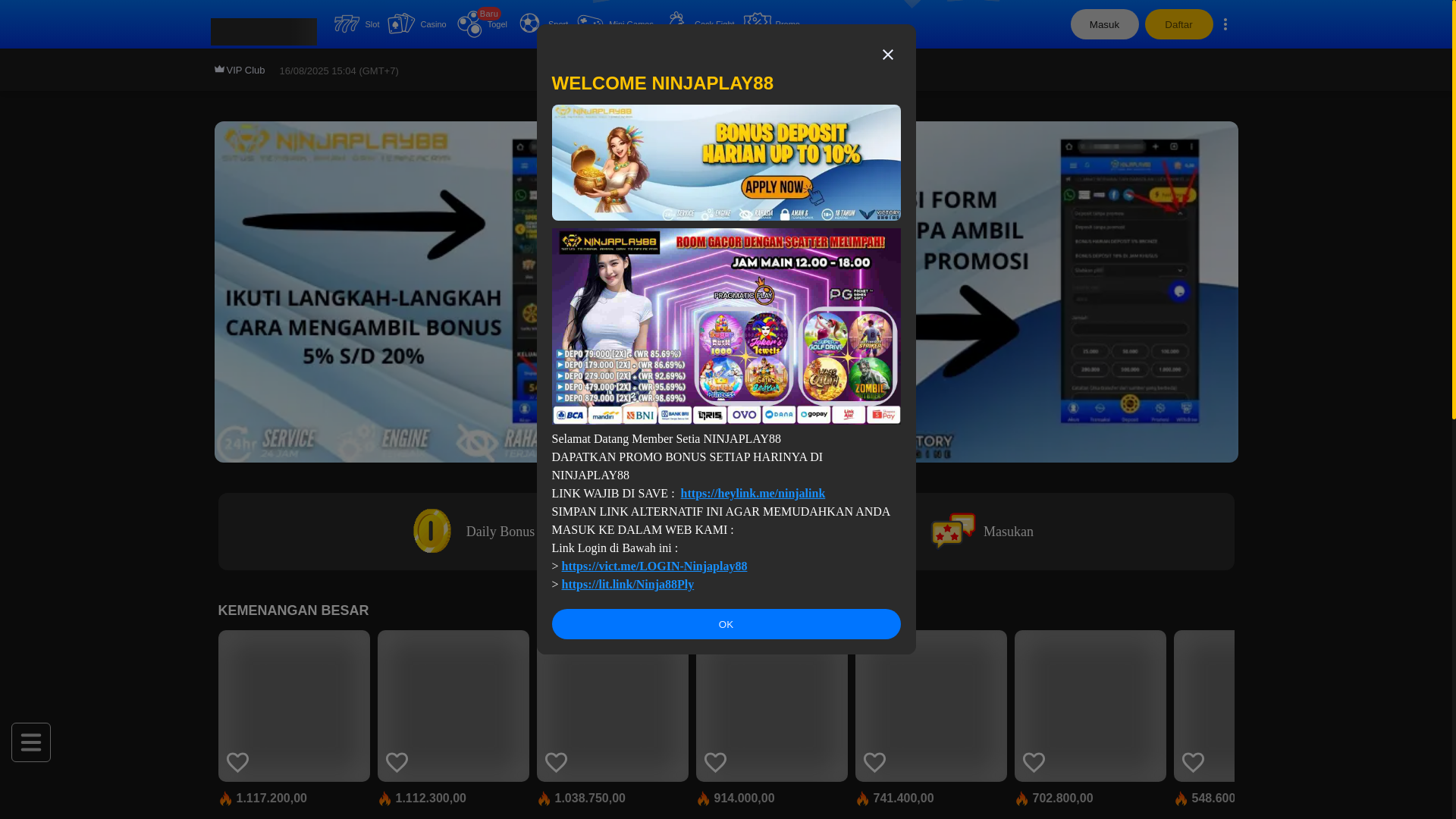 website screenshot of https://ninjaplay88-cuan.xyz/