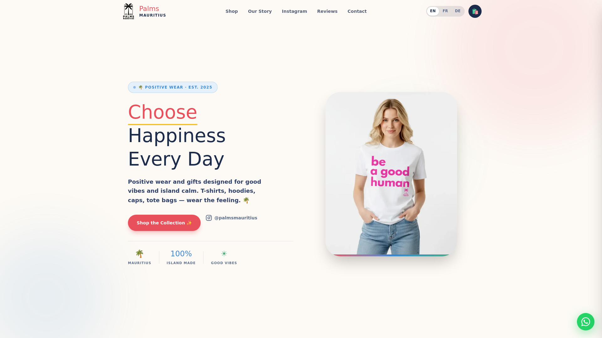 website screenshot of https://palmsmauritius.com/