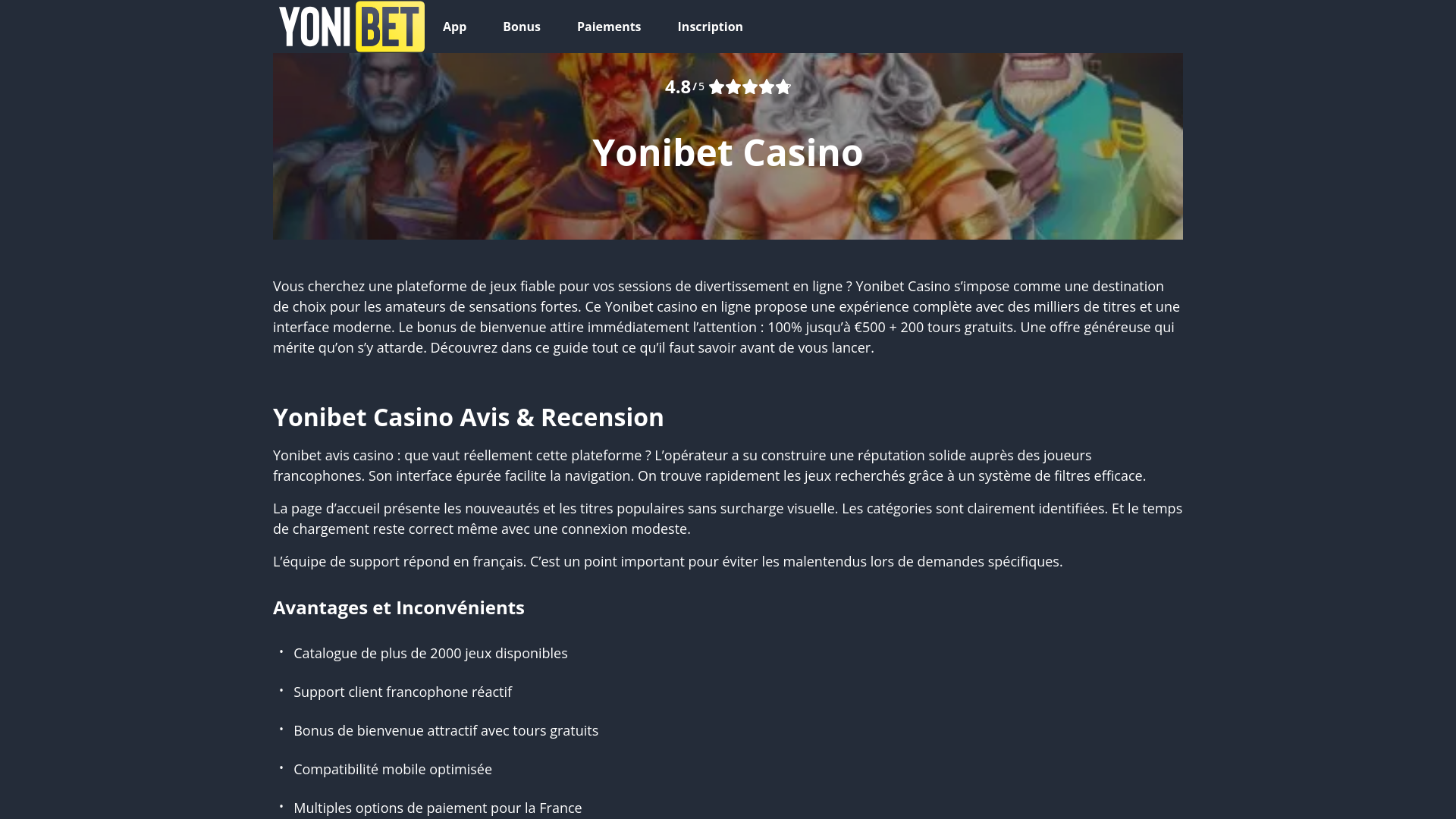 website screenshot of https://yonibets-casino.com/