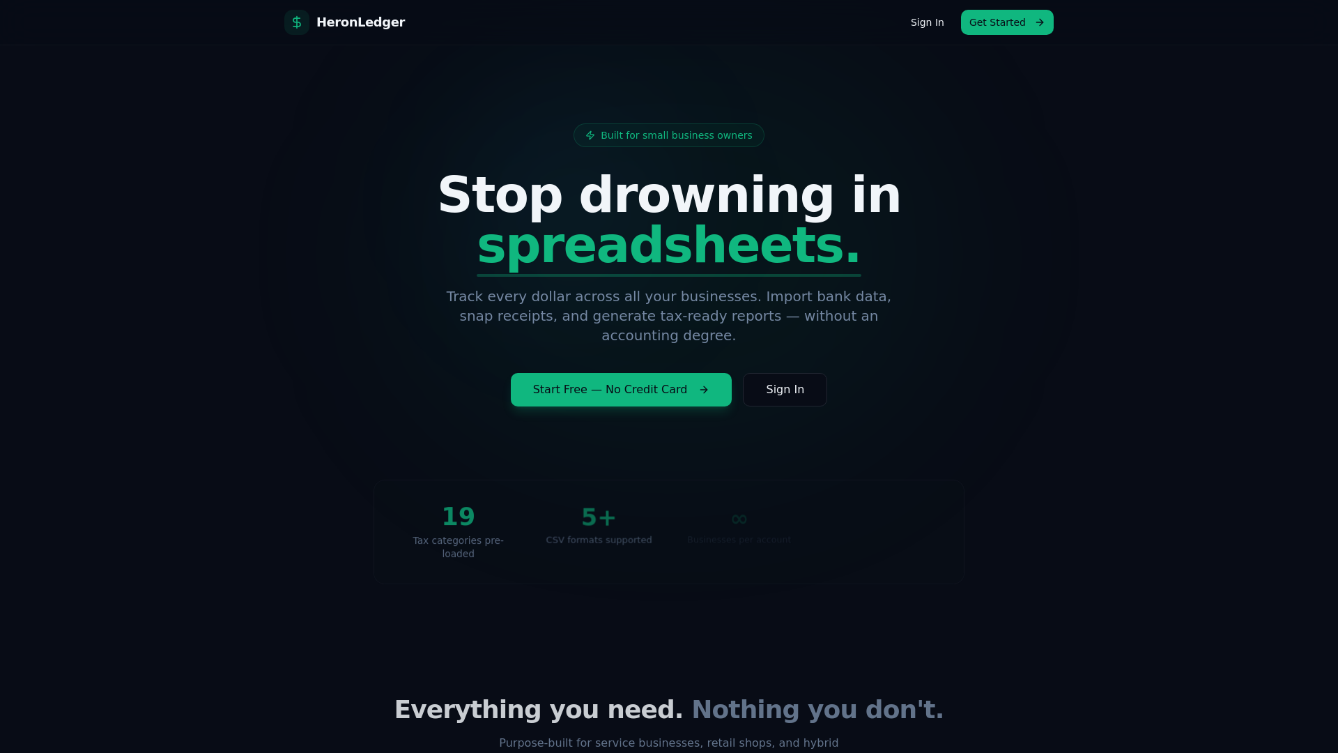 website screenshot of https://heronledger.com/