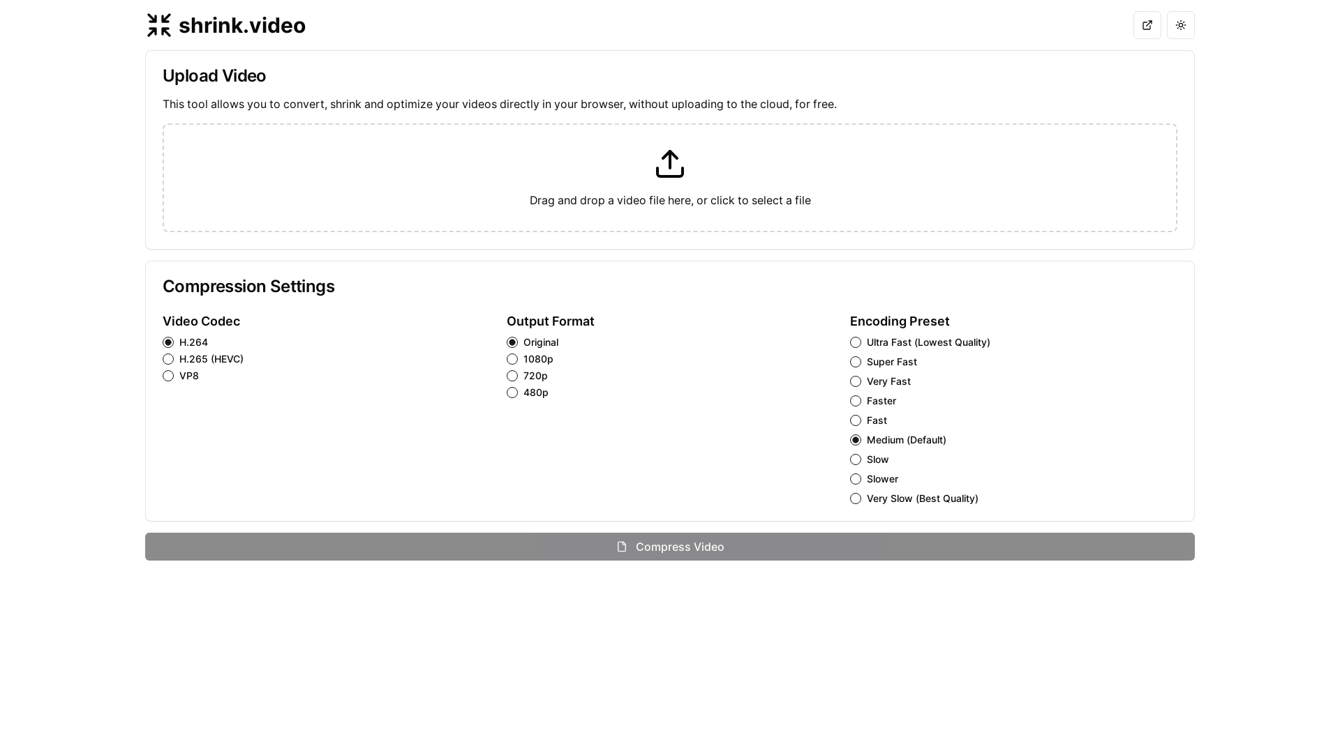 website screenshot of https://shrink-video.pages.dev/