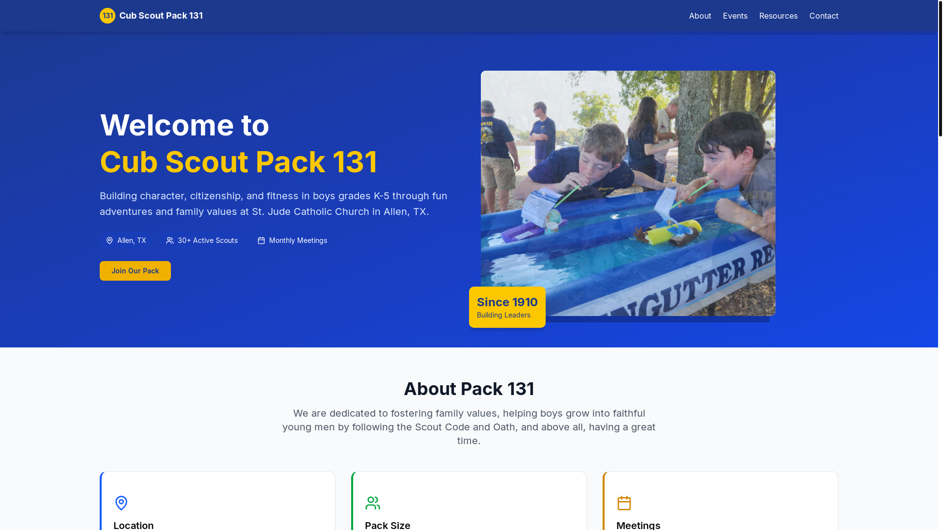 website screenshot of https://pack131allen.com/