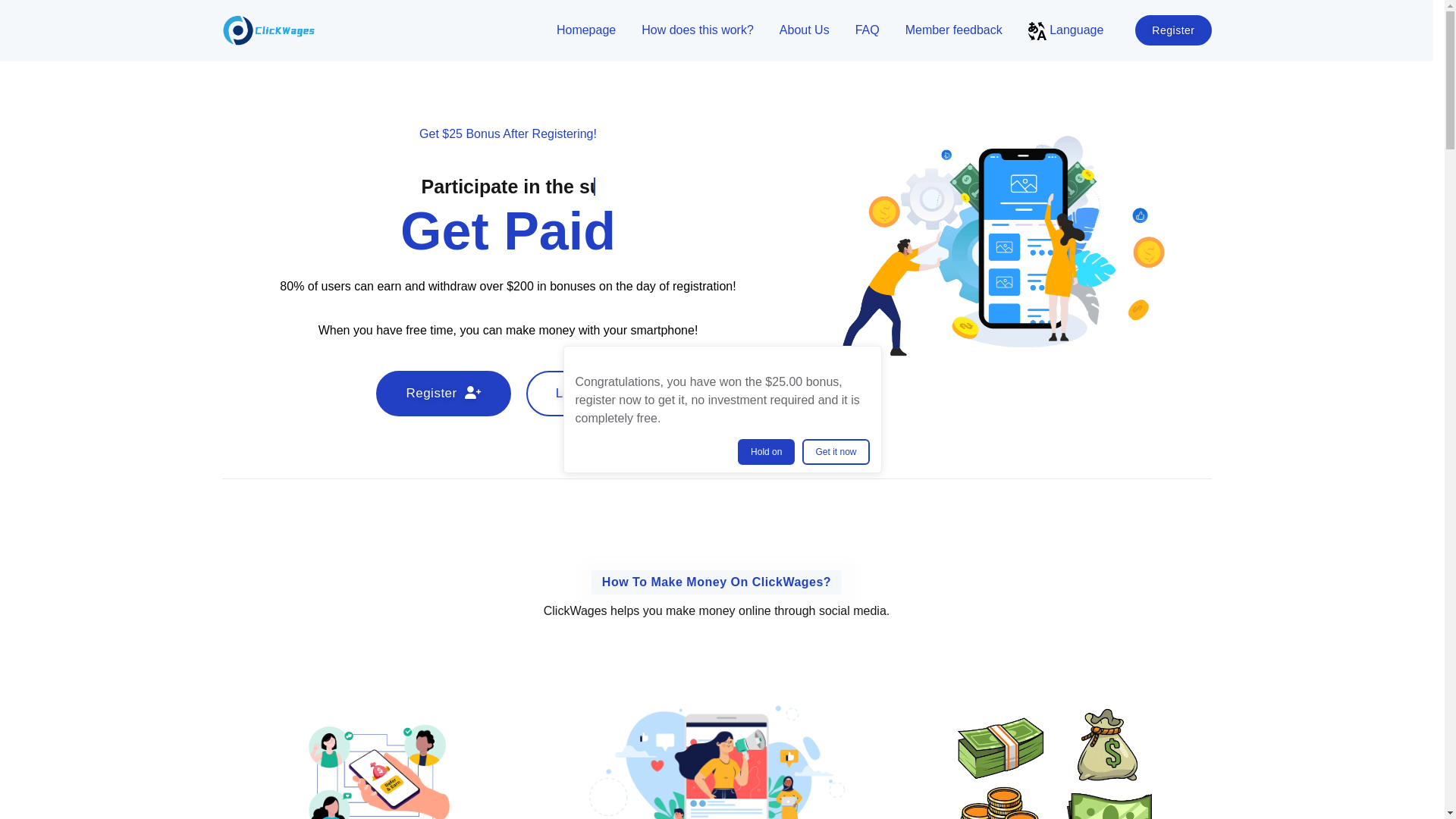 website screenshot of https://clickltwages.buzz/
