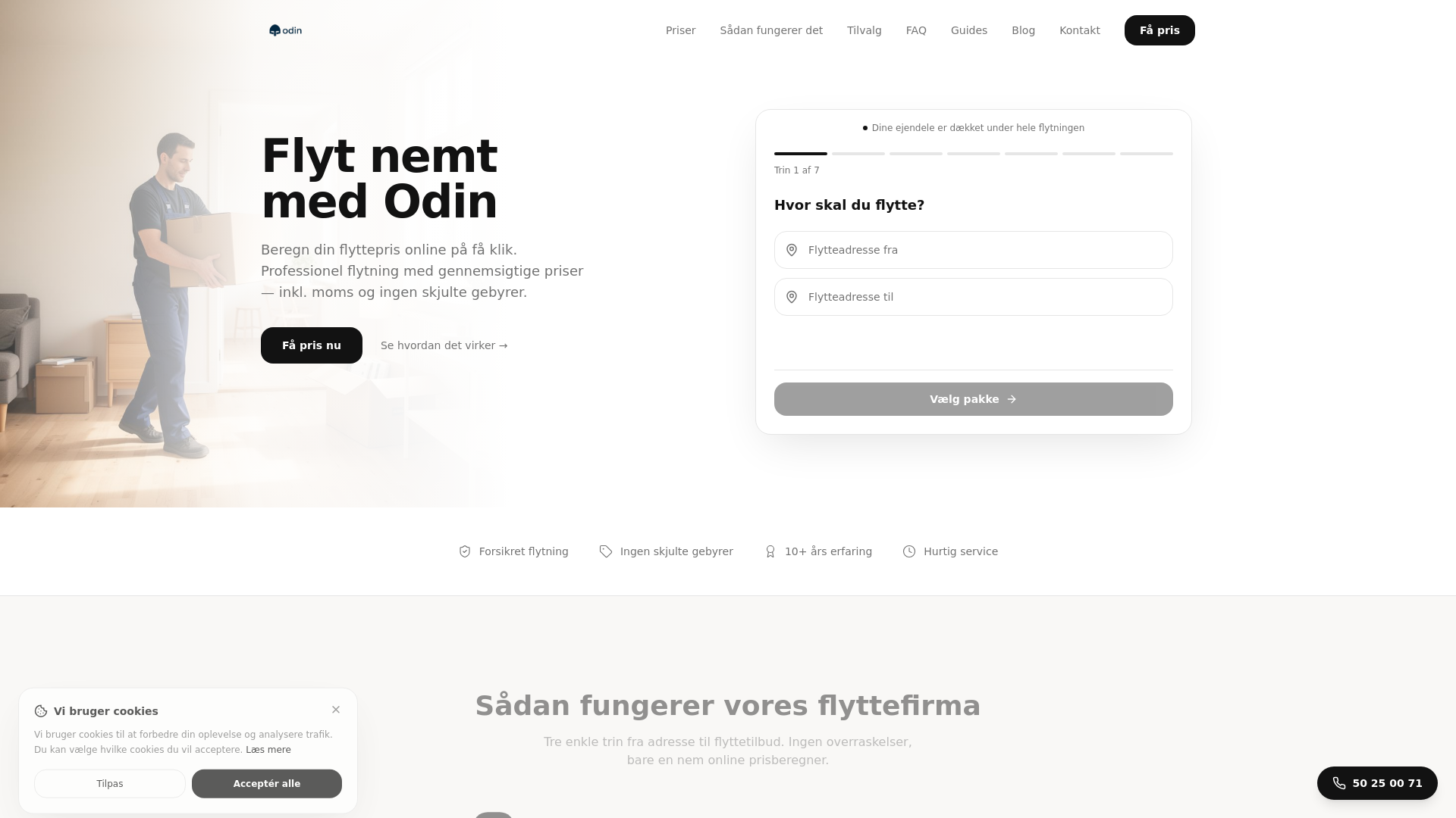 website screenshot of https://odinflyt.dk/