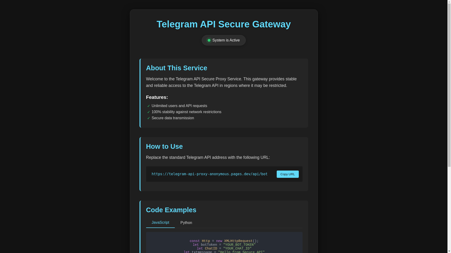 website screenshot of https://telegram-api-proxy-9ux.pages.dev/