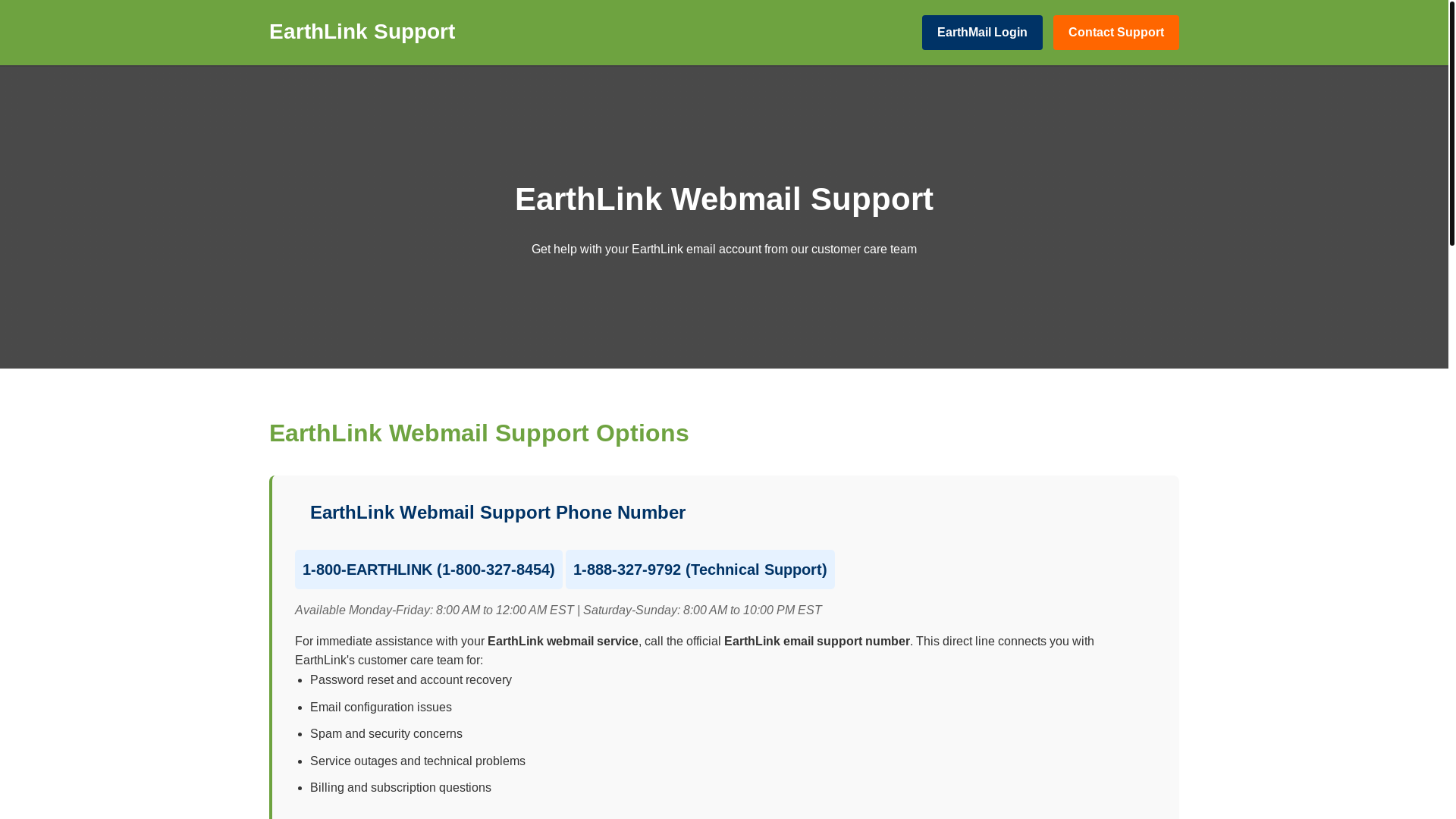 website screenshot of https://earthlink-web-mail-support.pages.dev/