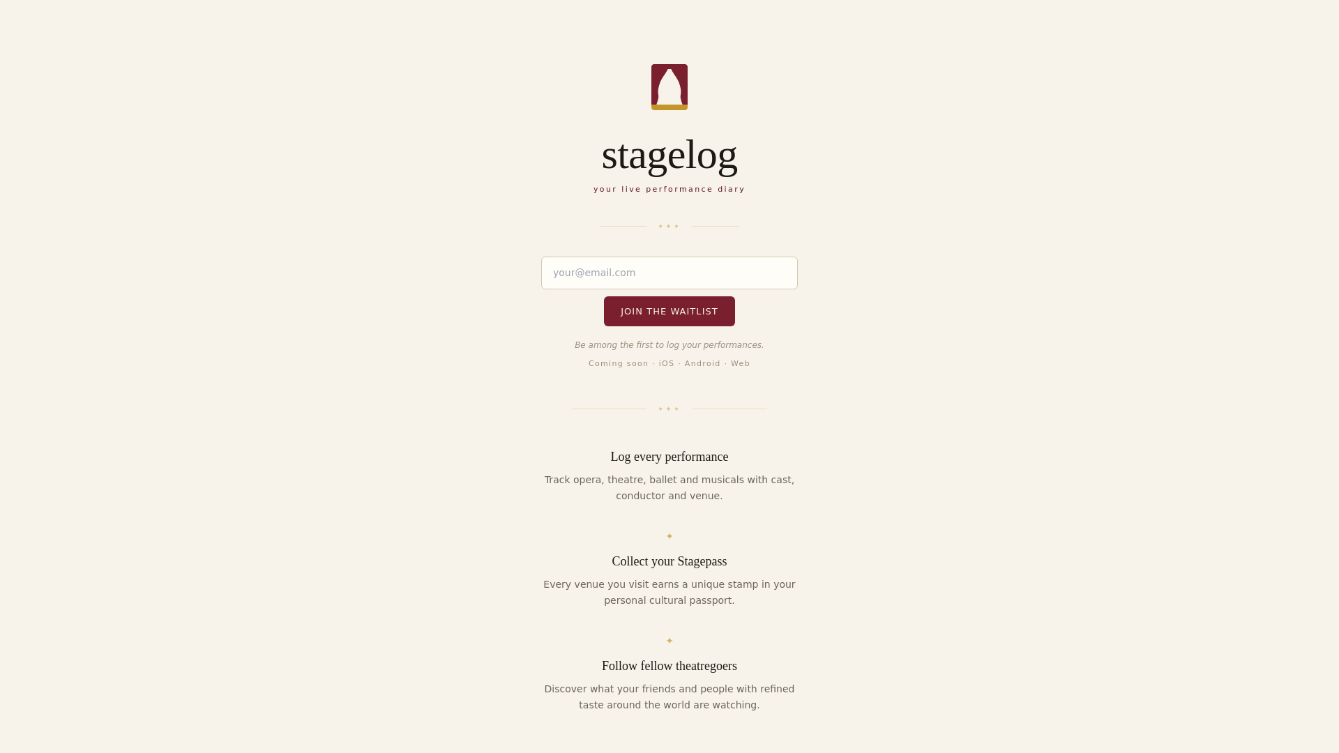 website screenshot of https://stagelog.app